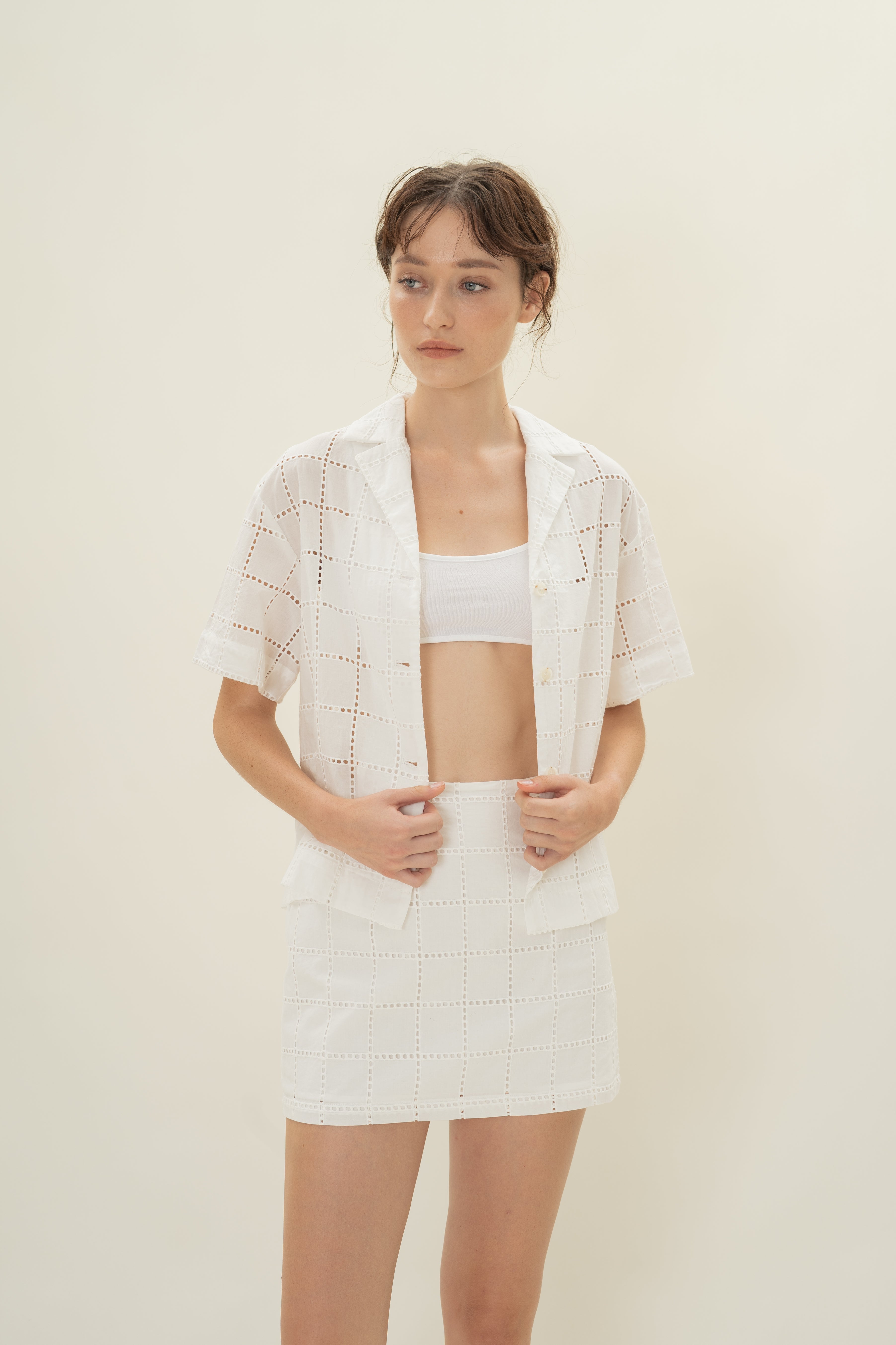 Cruise Short Sleeved Shirt in Square Broderie