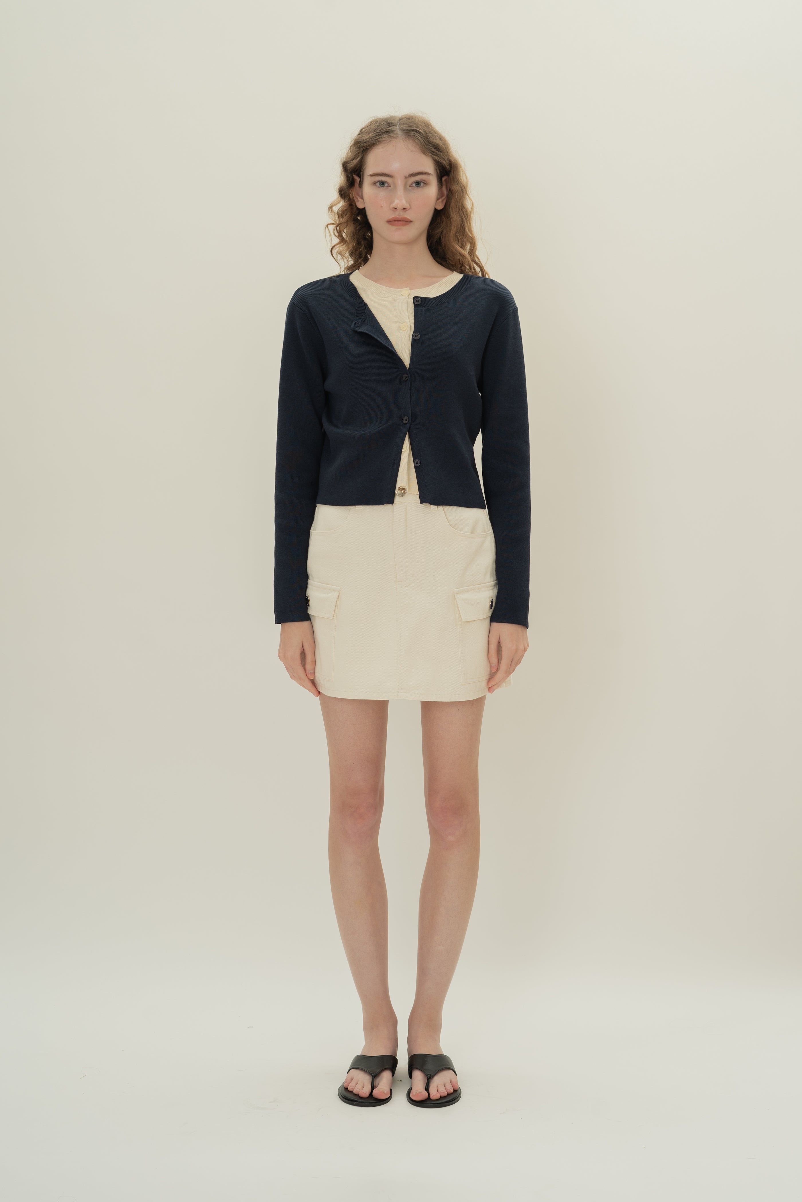 Round-Neck Knitted Cardigan in Midnight