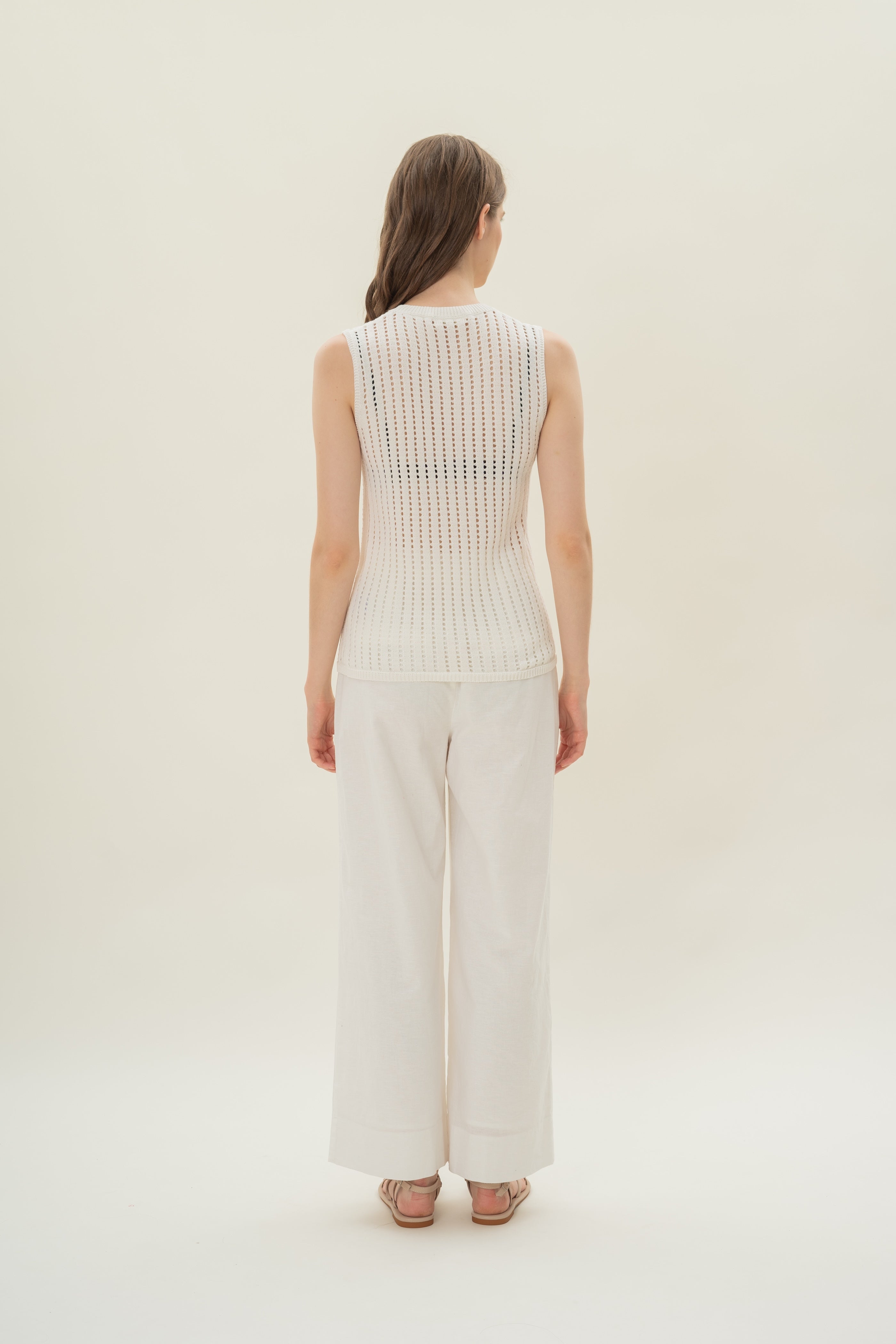 Open Knit Sleeveless Top in White