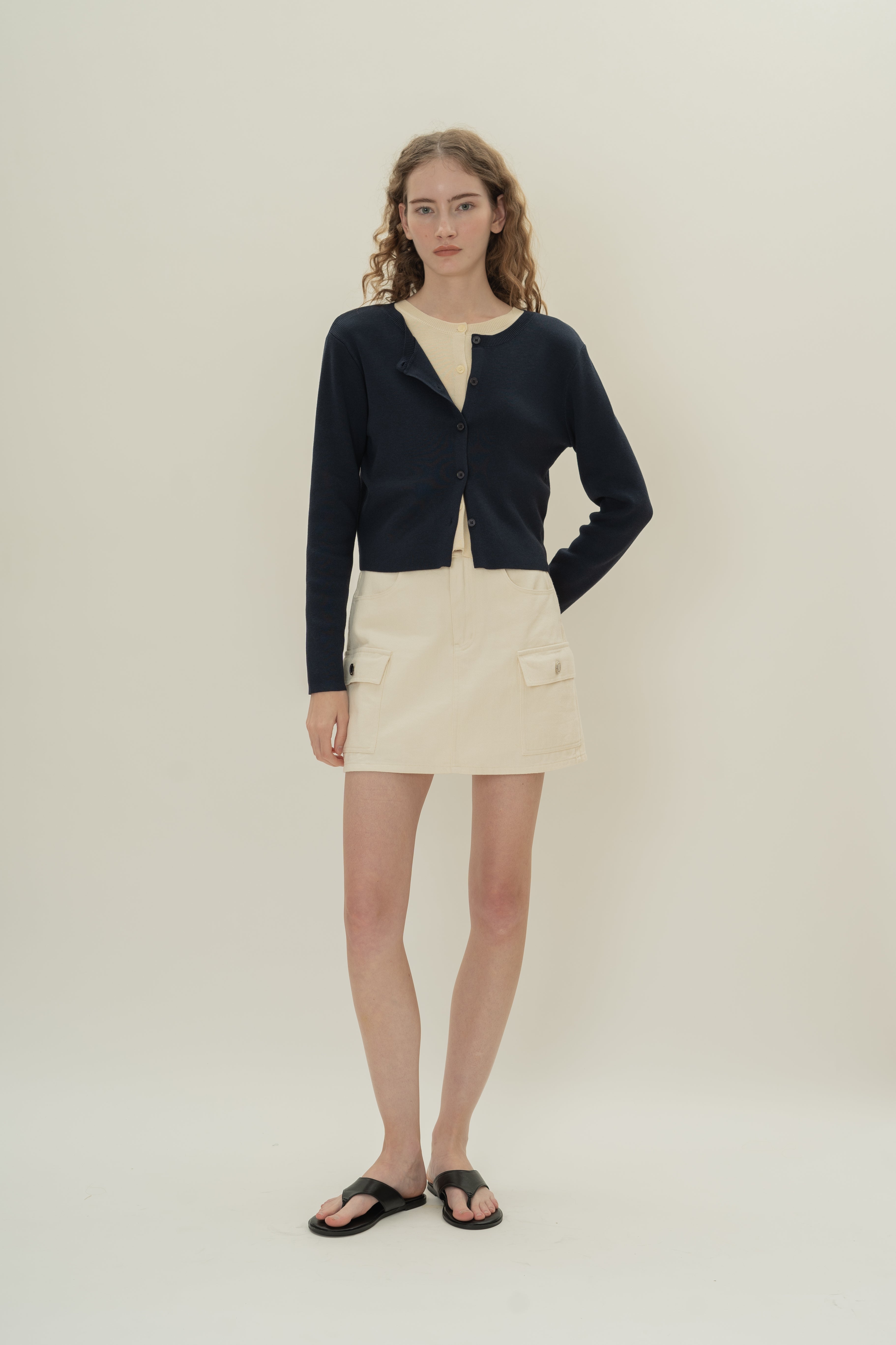 Round-Neck Knitted Cardigan in Midnight
