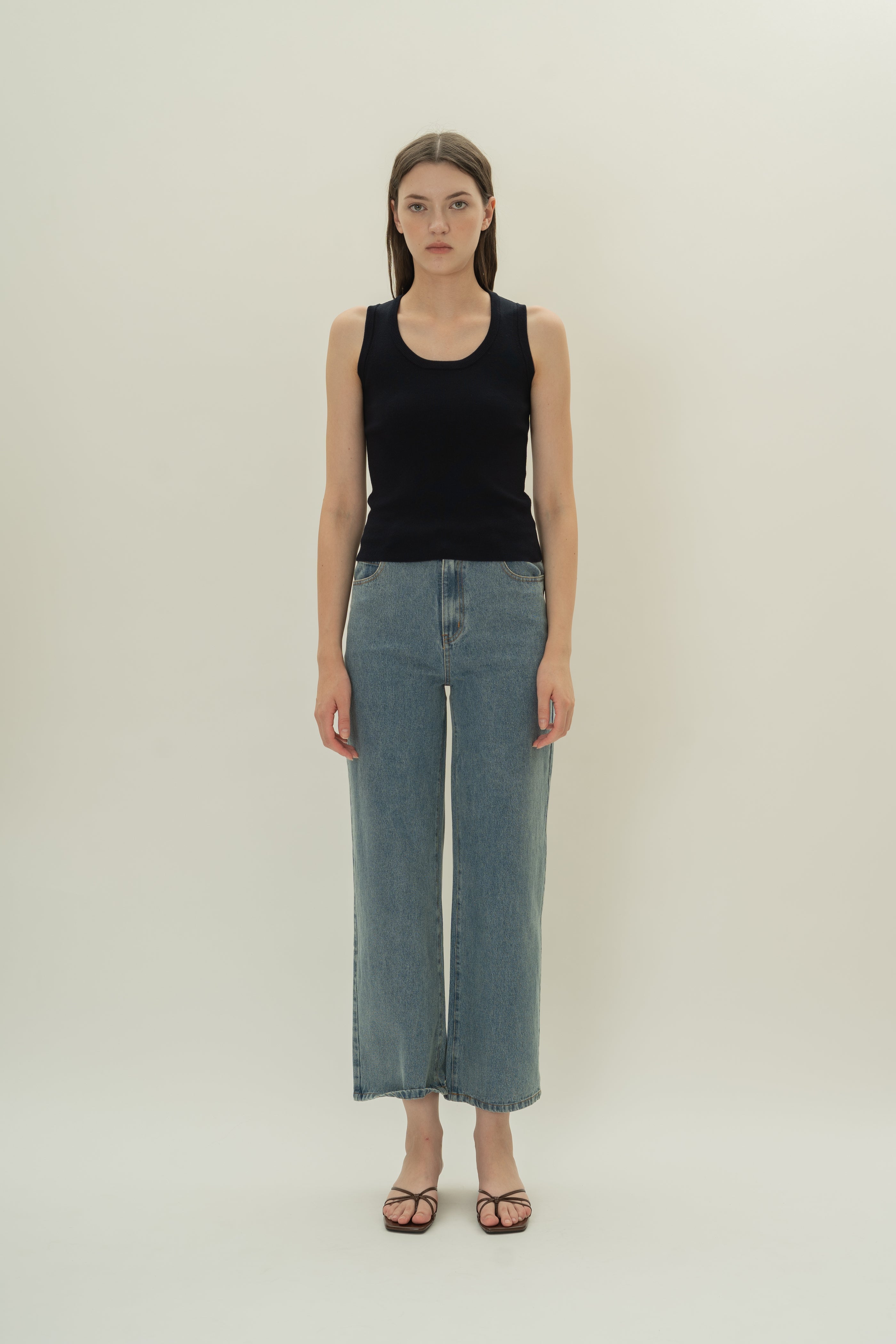 Round Neck Knitted Tank in Midnight