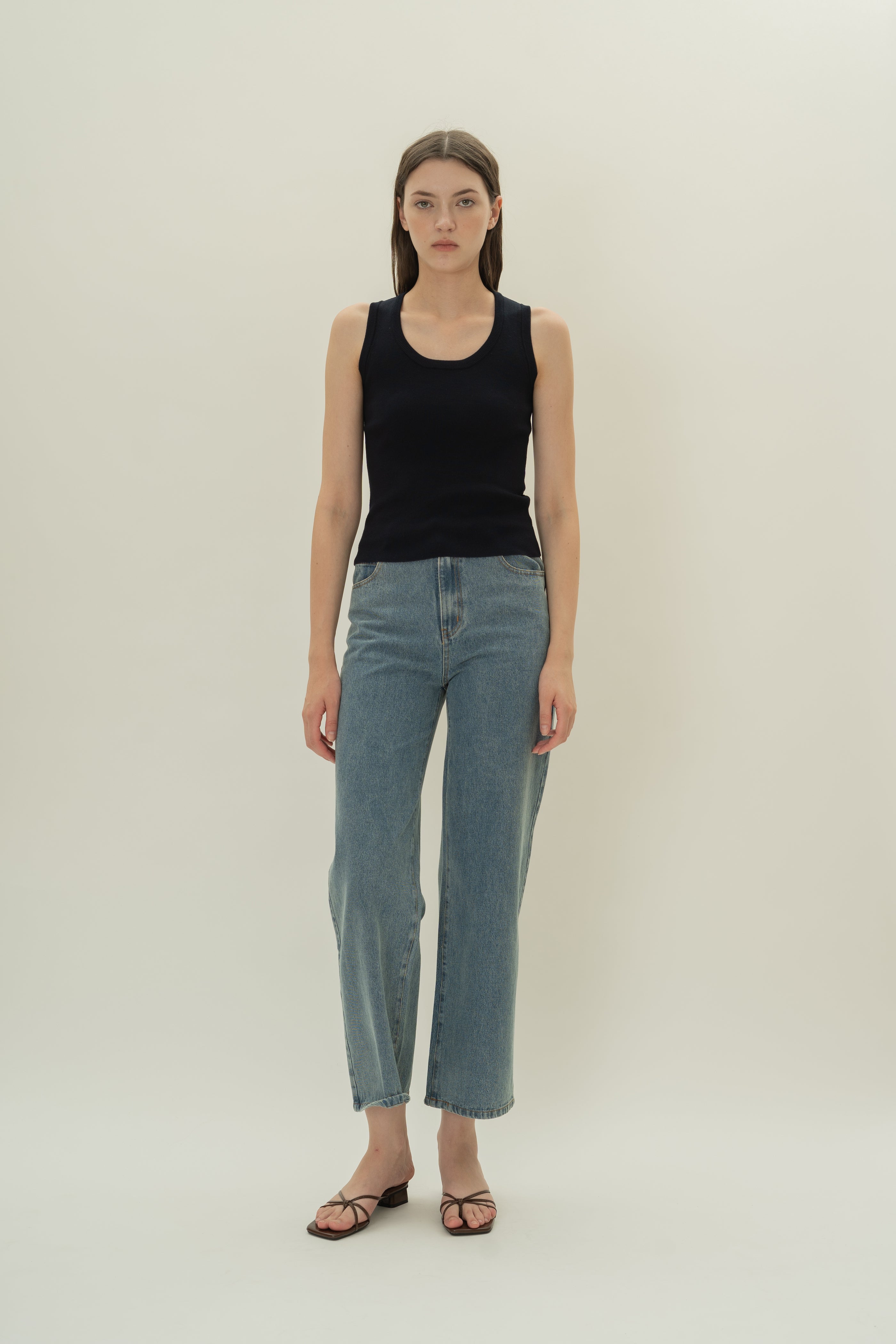 Round Neck Knitted Tank in Midnight