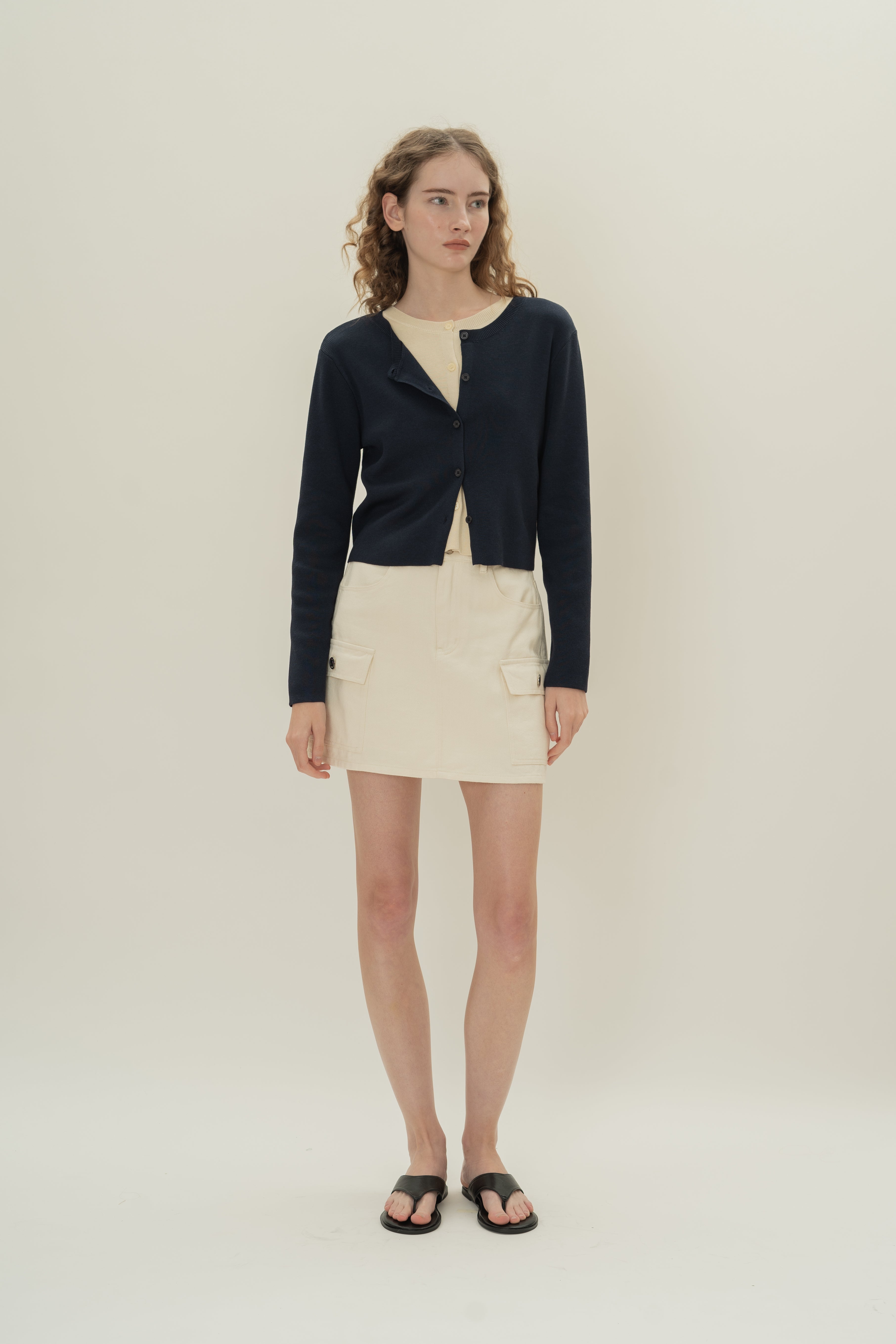 Round-Neck Knitted Cardigan in Midnight