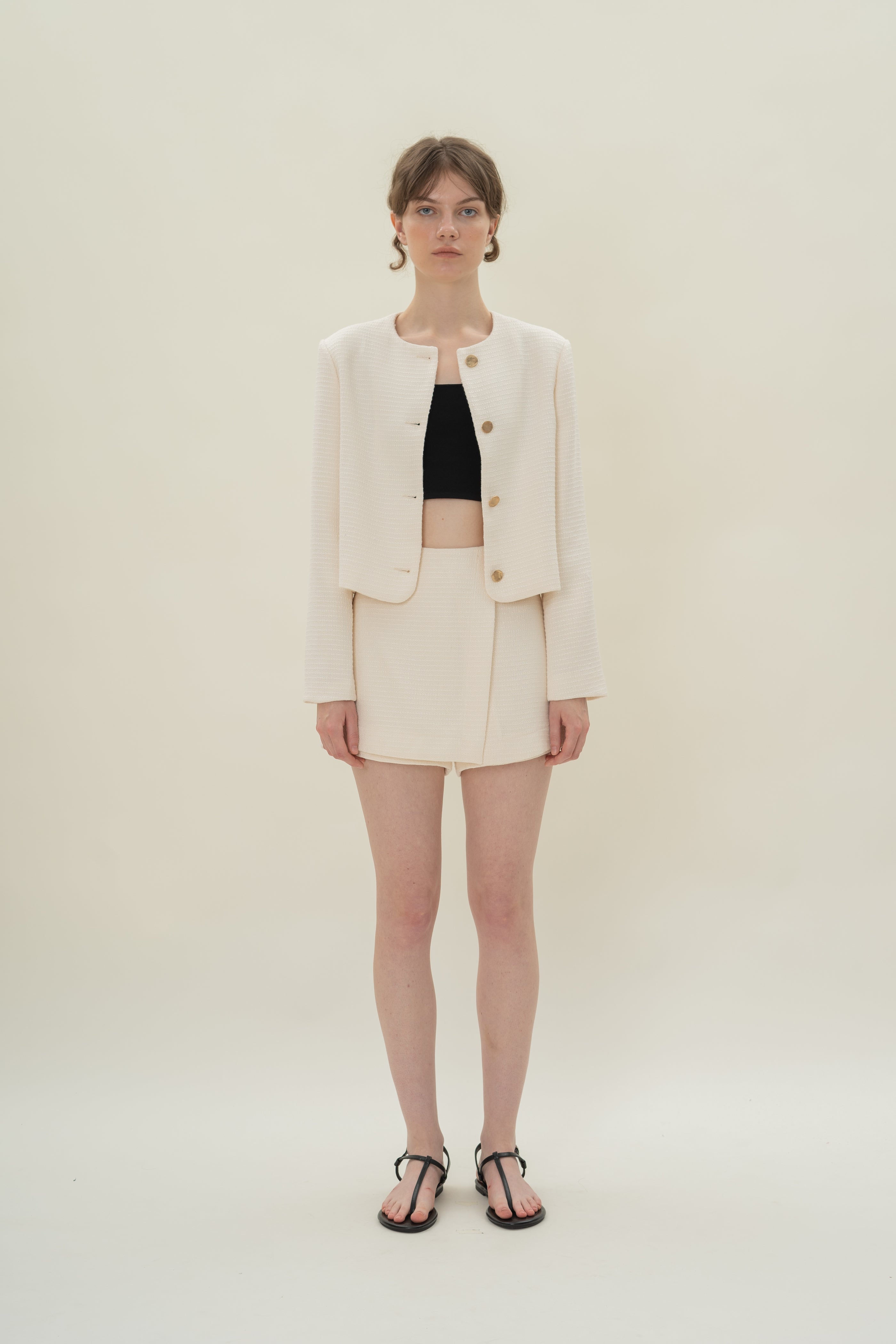 Textured Wrap Skort in Tweed White