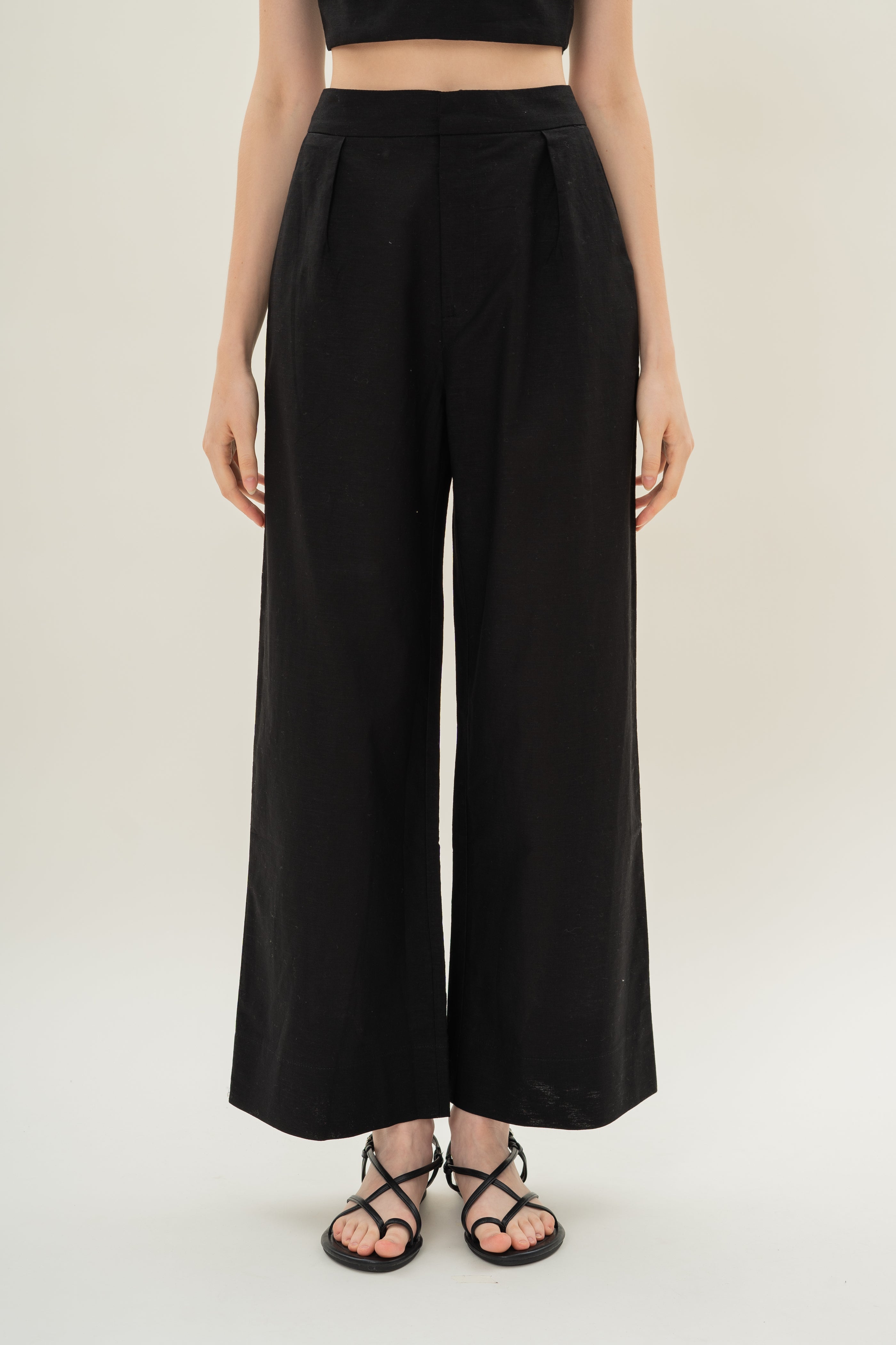 Textured Linen Trousers in Black