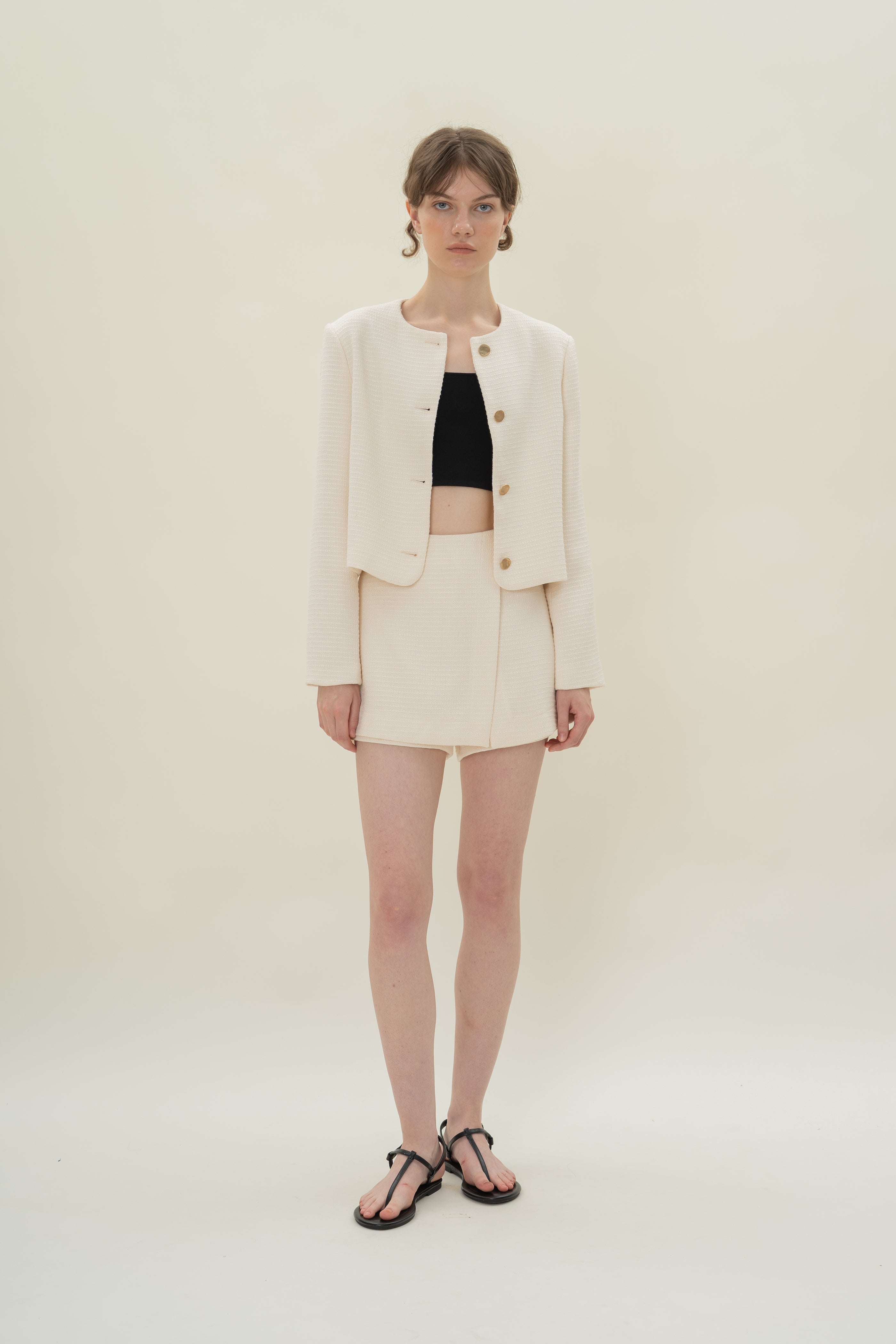 Textured Wrap Skort in Tweed White