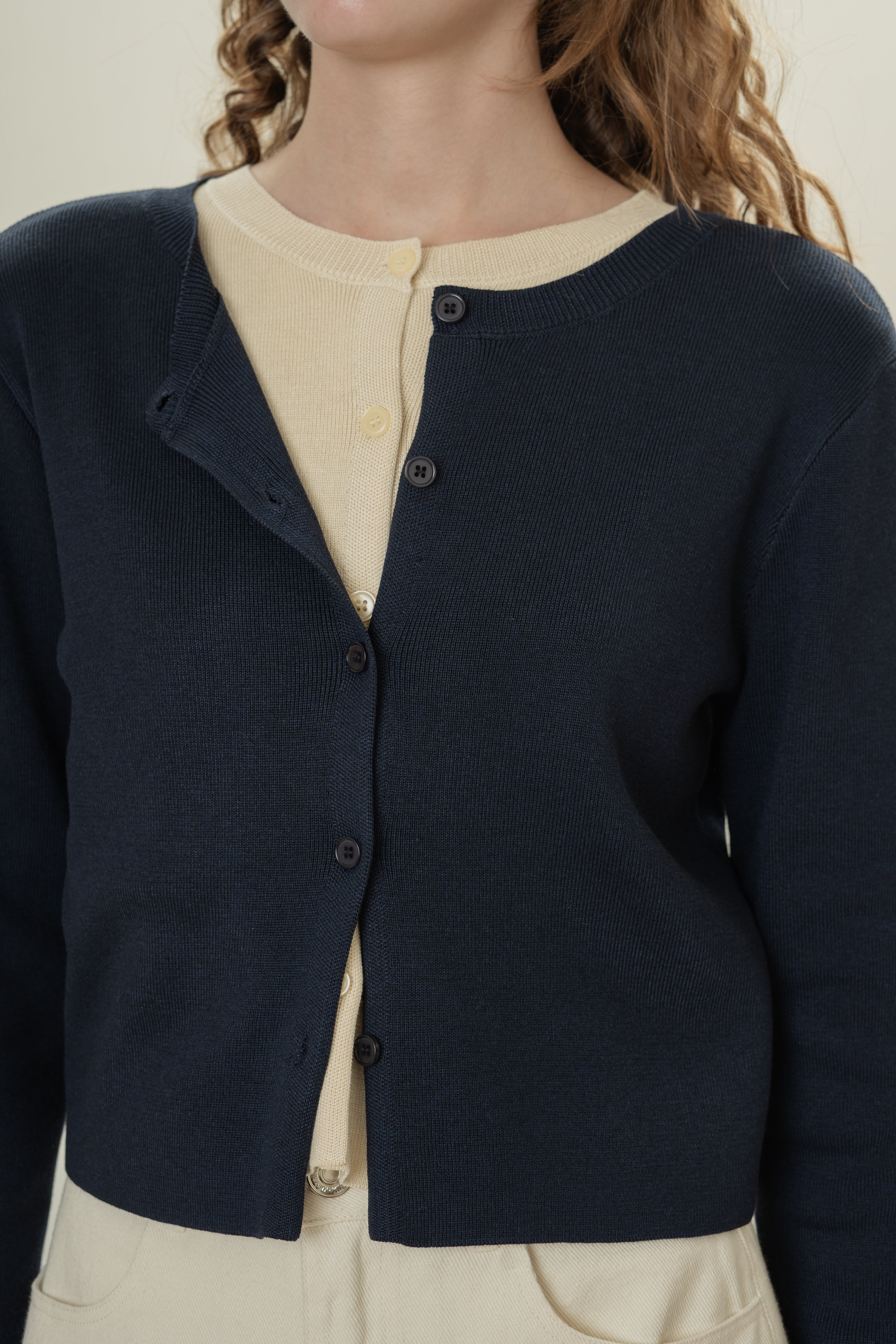 Round-Neck Knitted Cardigan in Midnight