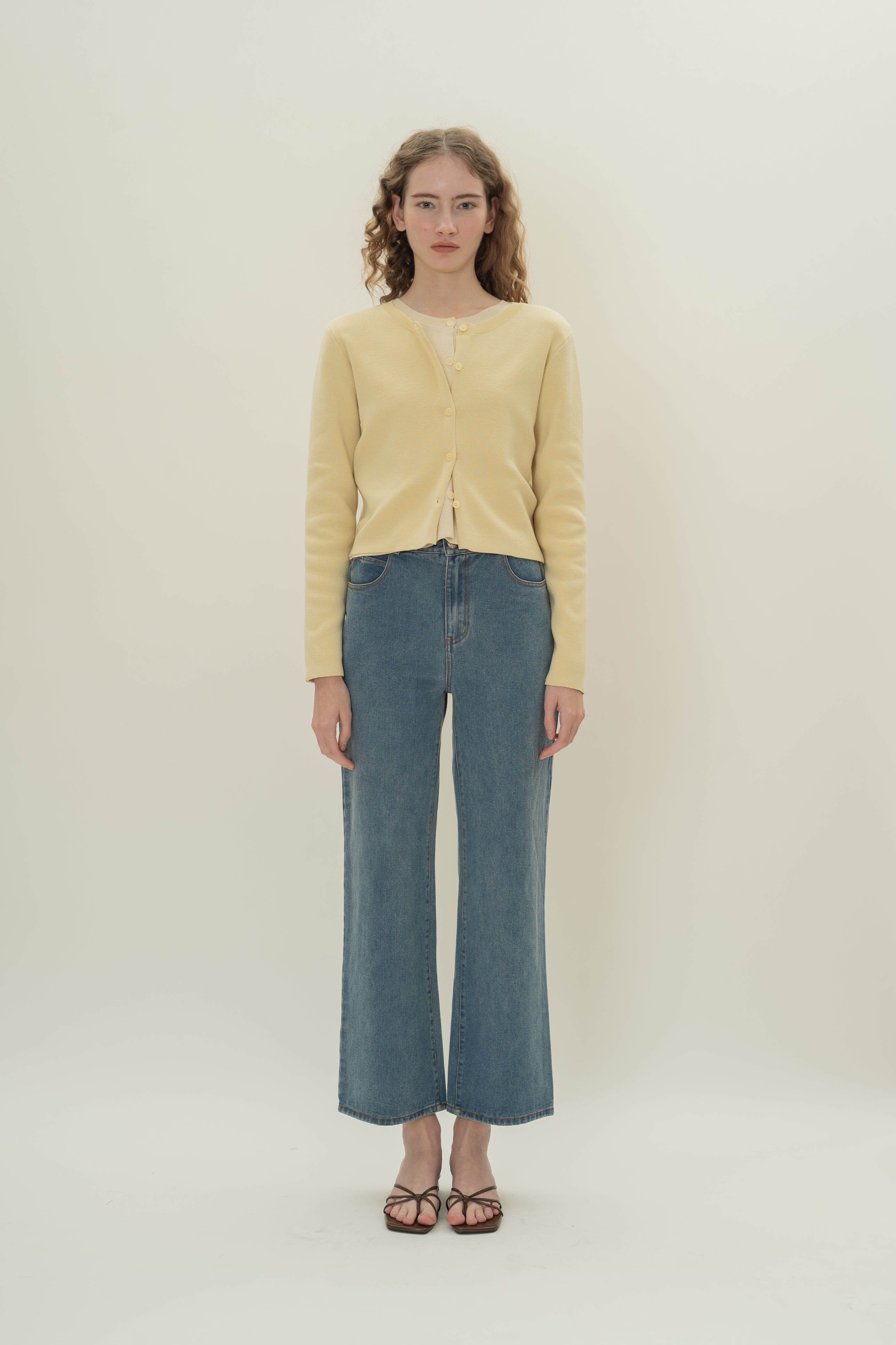 Round-Neck Knitted Cardigan in Souffle