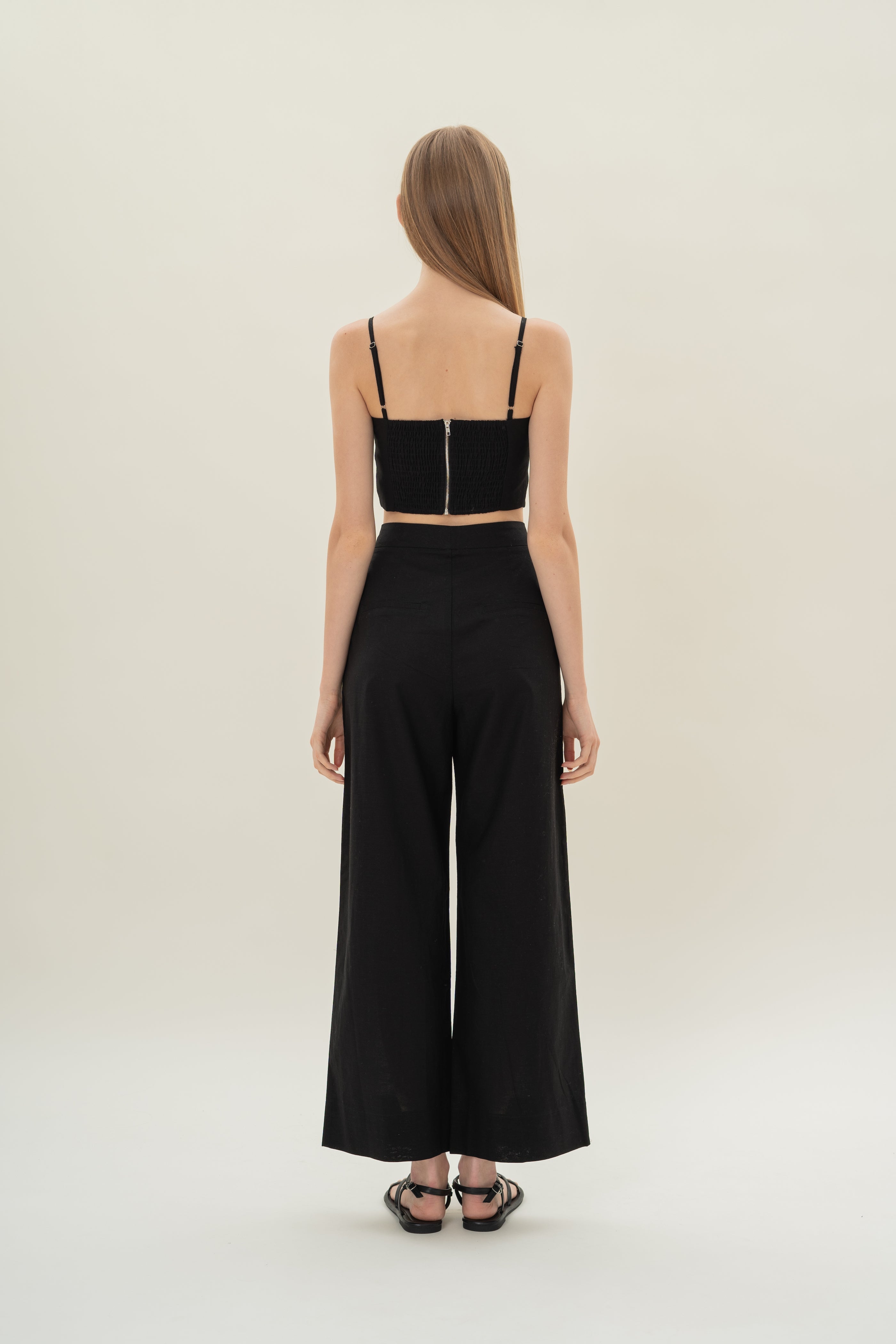 Textured Linen Trousers in Black