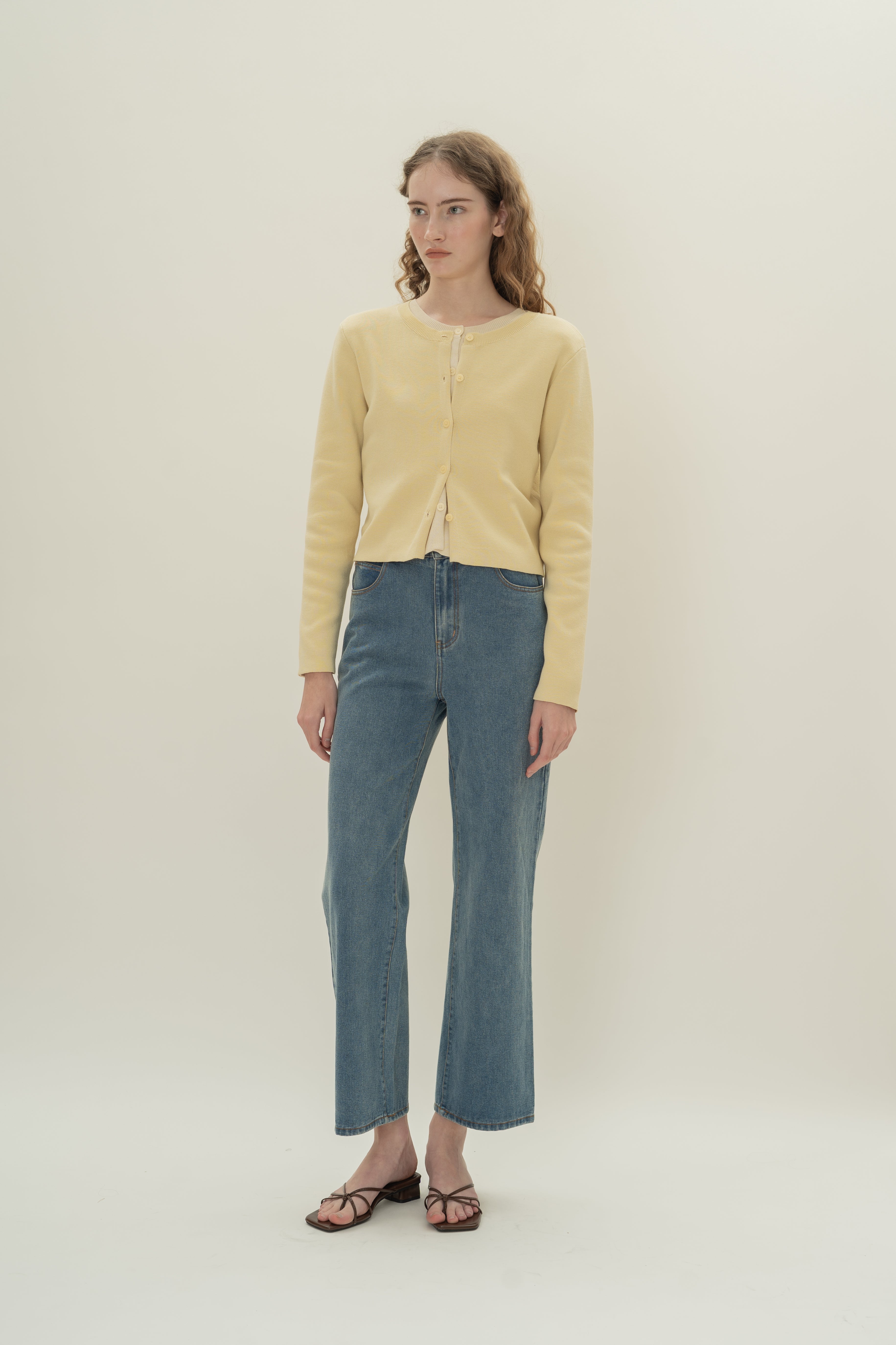 Round-Neck Knitted Cardigan in Souffle