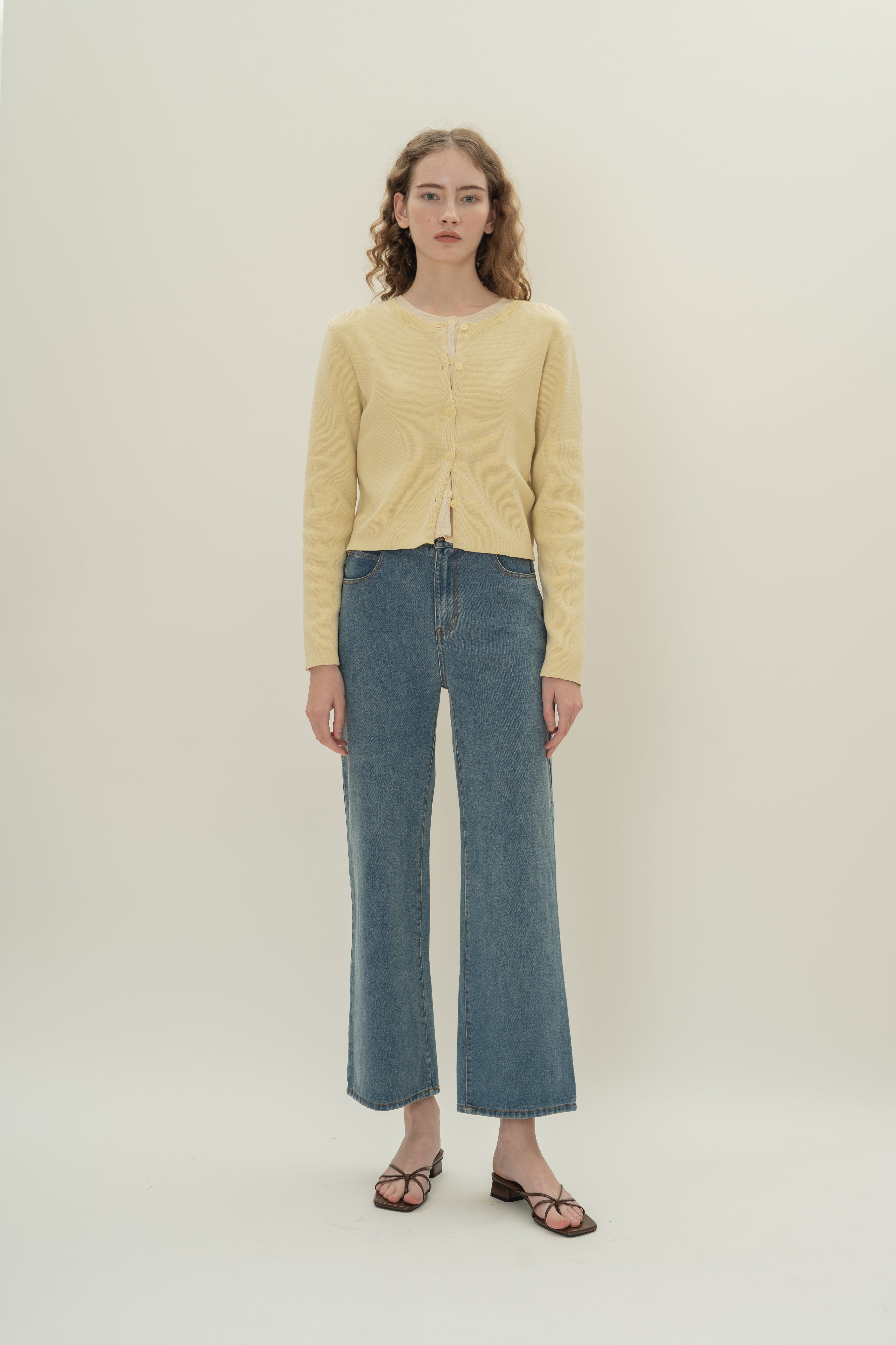 Round-Neck Knitted Cardigan in Souffle