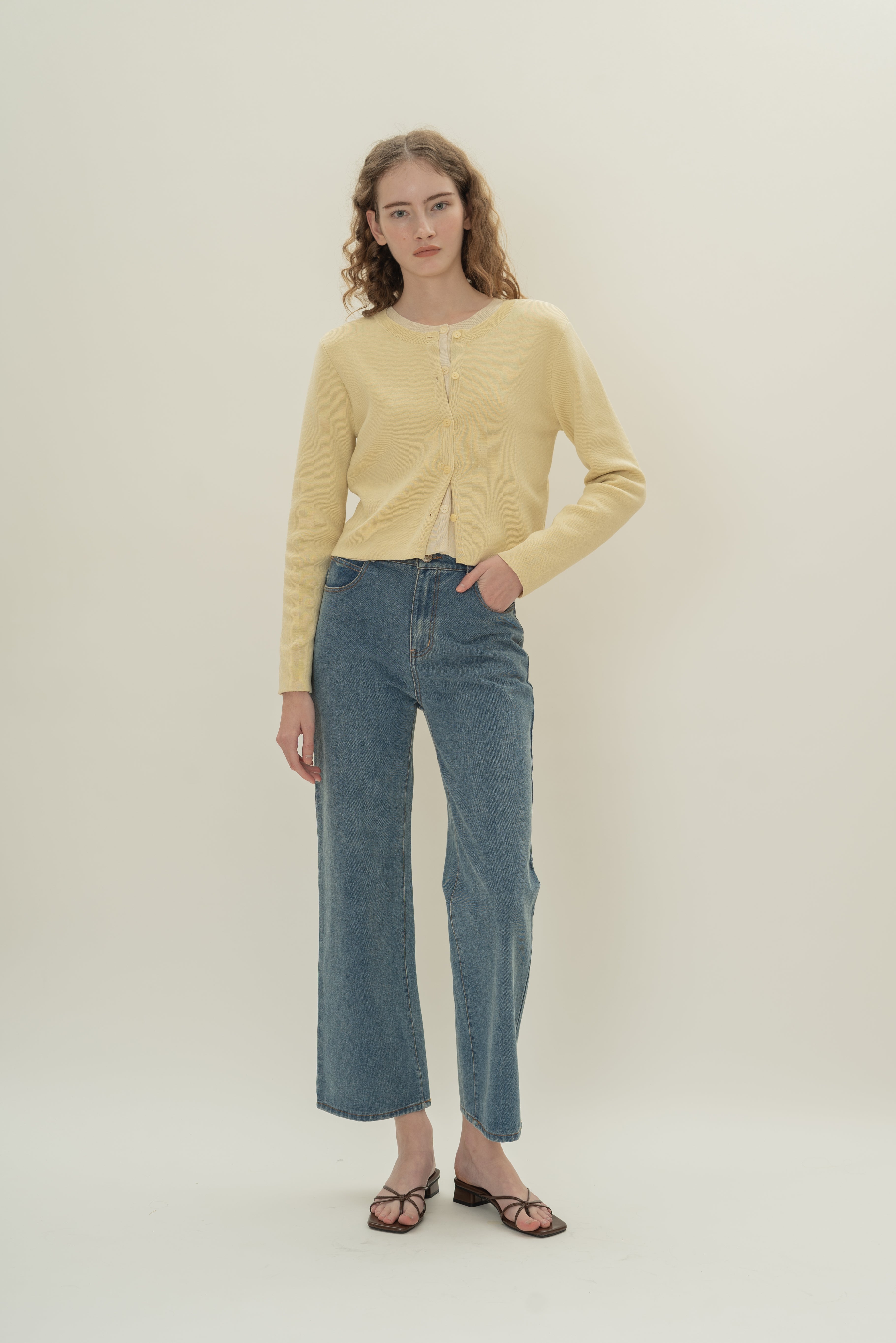 Round-Neck Knitted Cardigan in Souffle