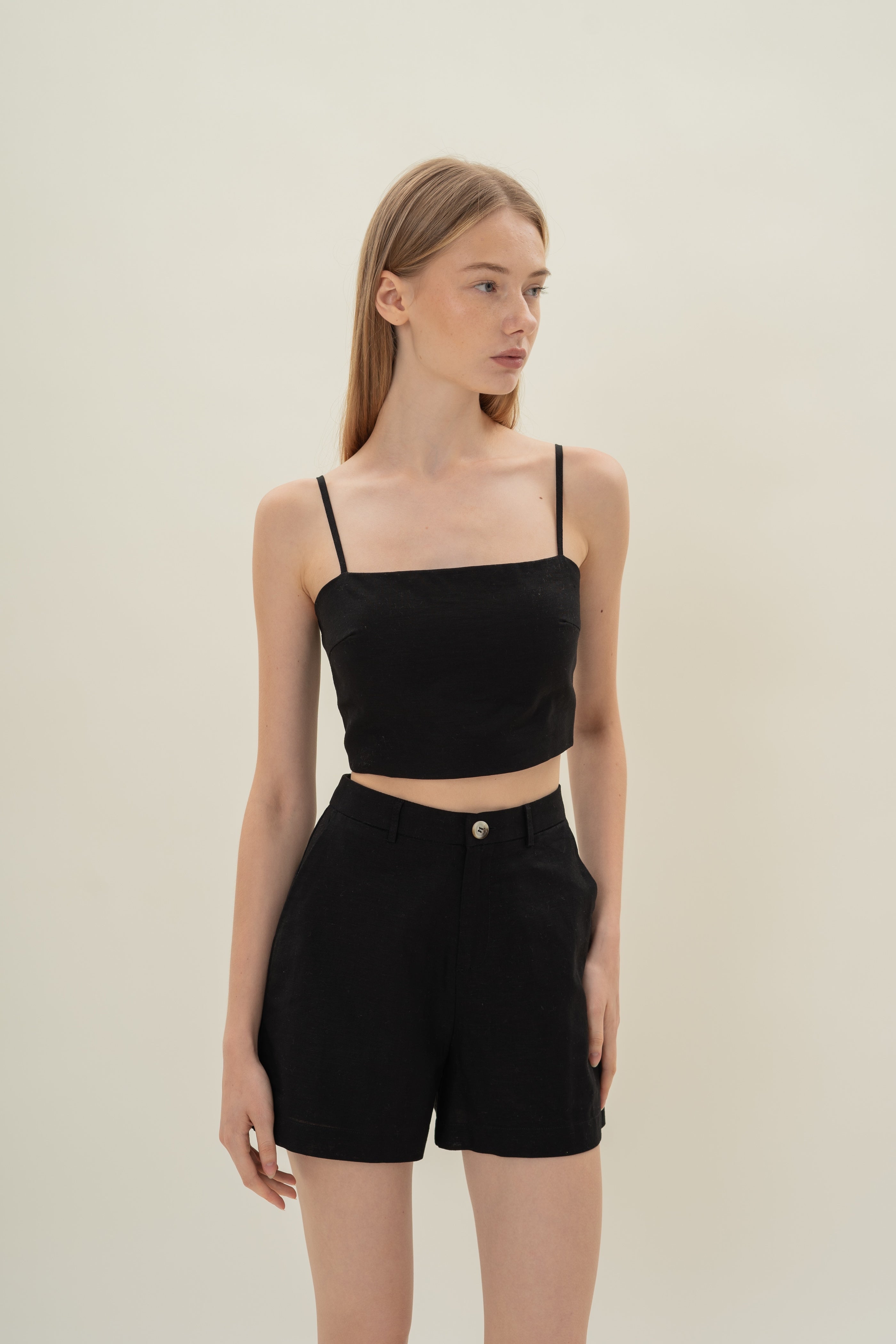 Straight Neck Bustier Top in Black