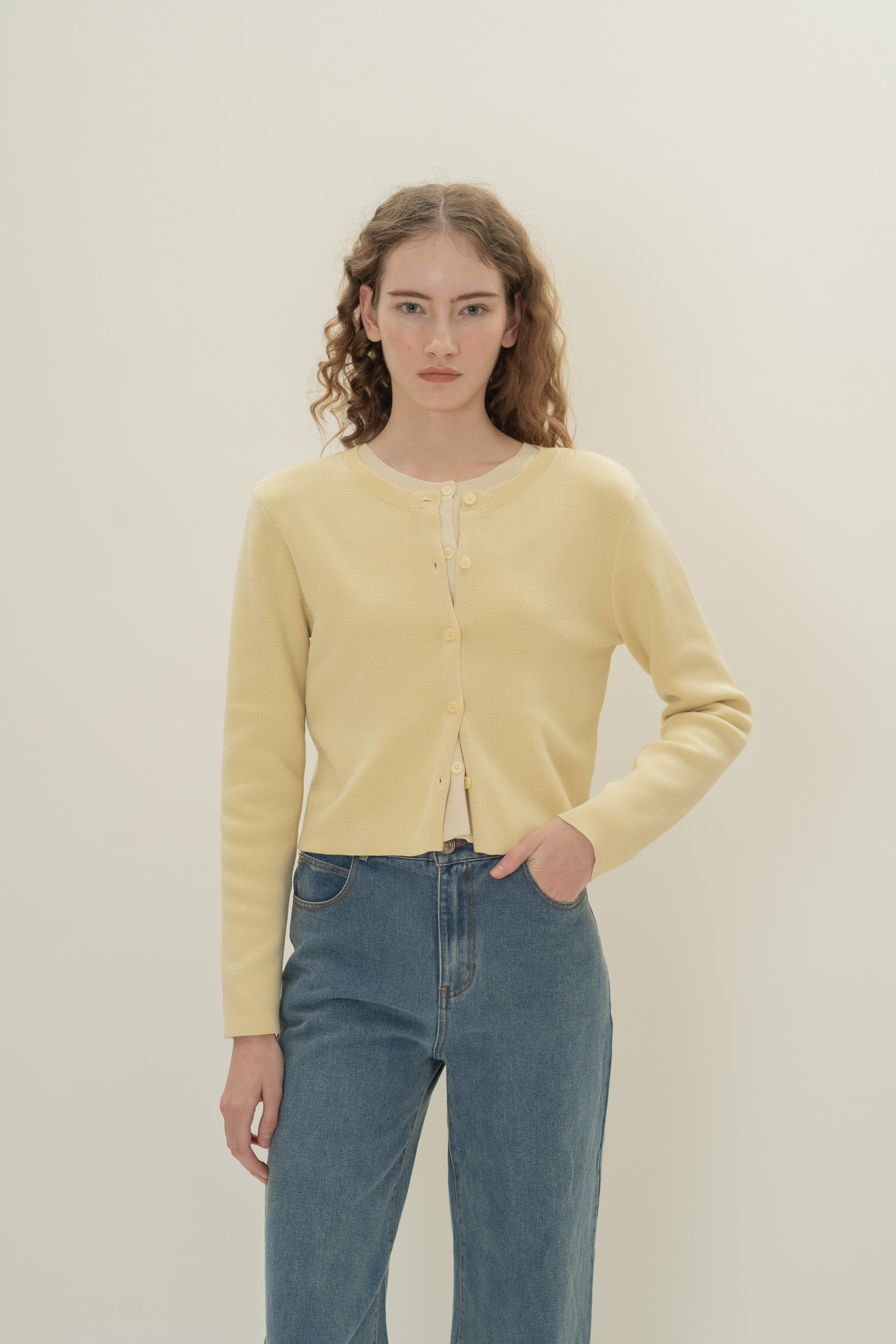 Round-Neck Knitted Cardigan in Souffle