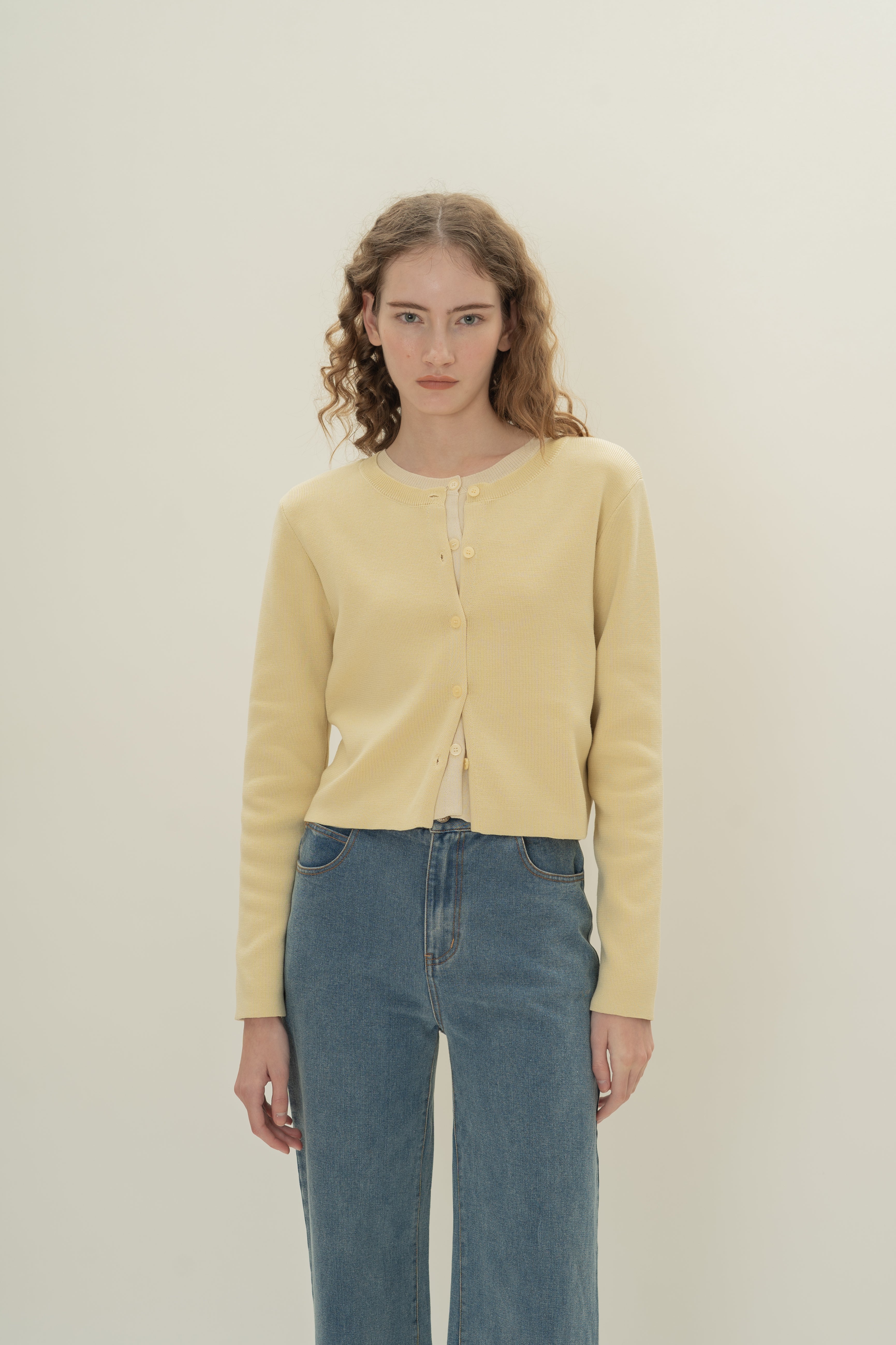 Round-Neck Knitted Cardigan in Souffle