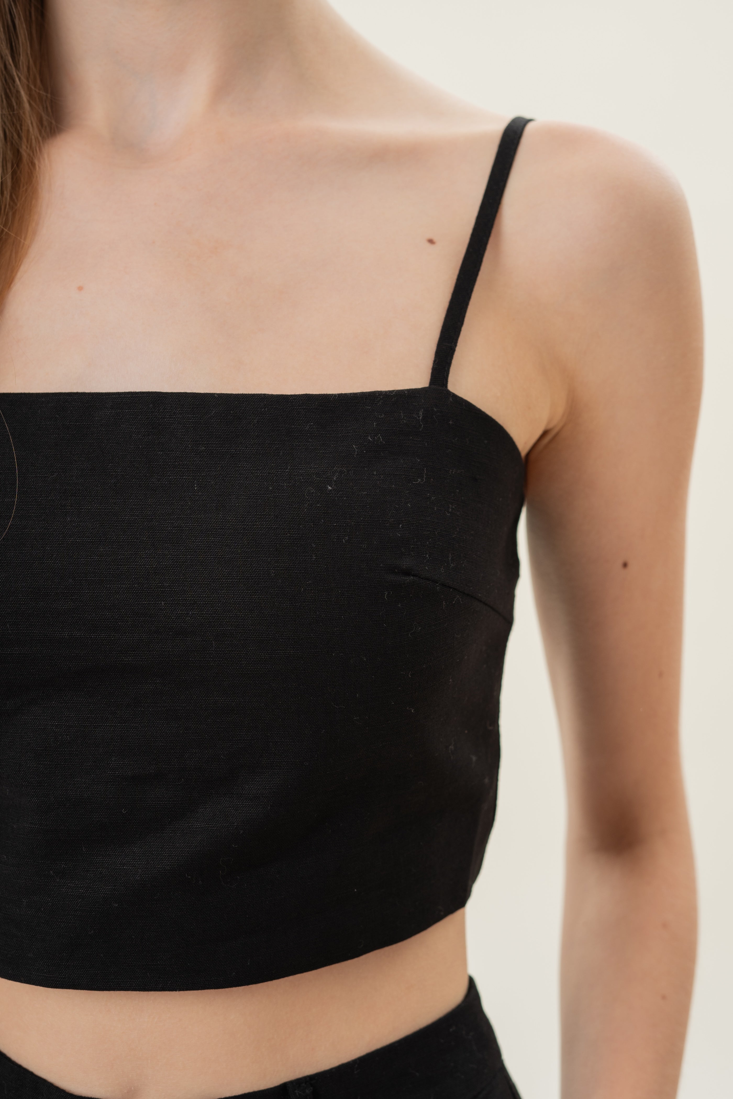 Straight Neck Bustier Top in Black