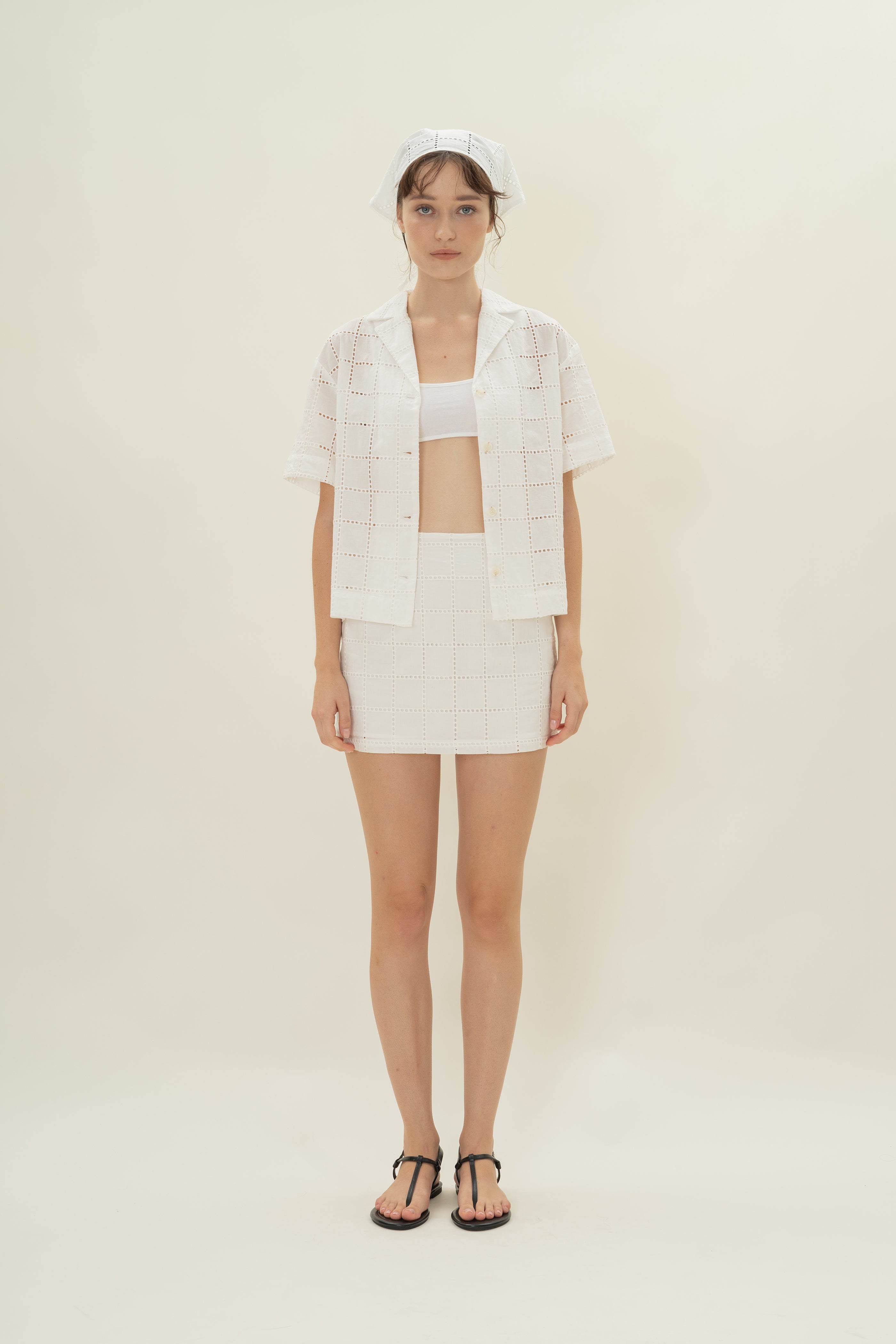 Square Broderie Scarf in White