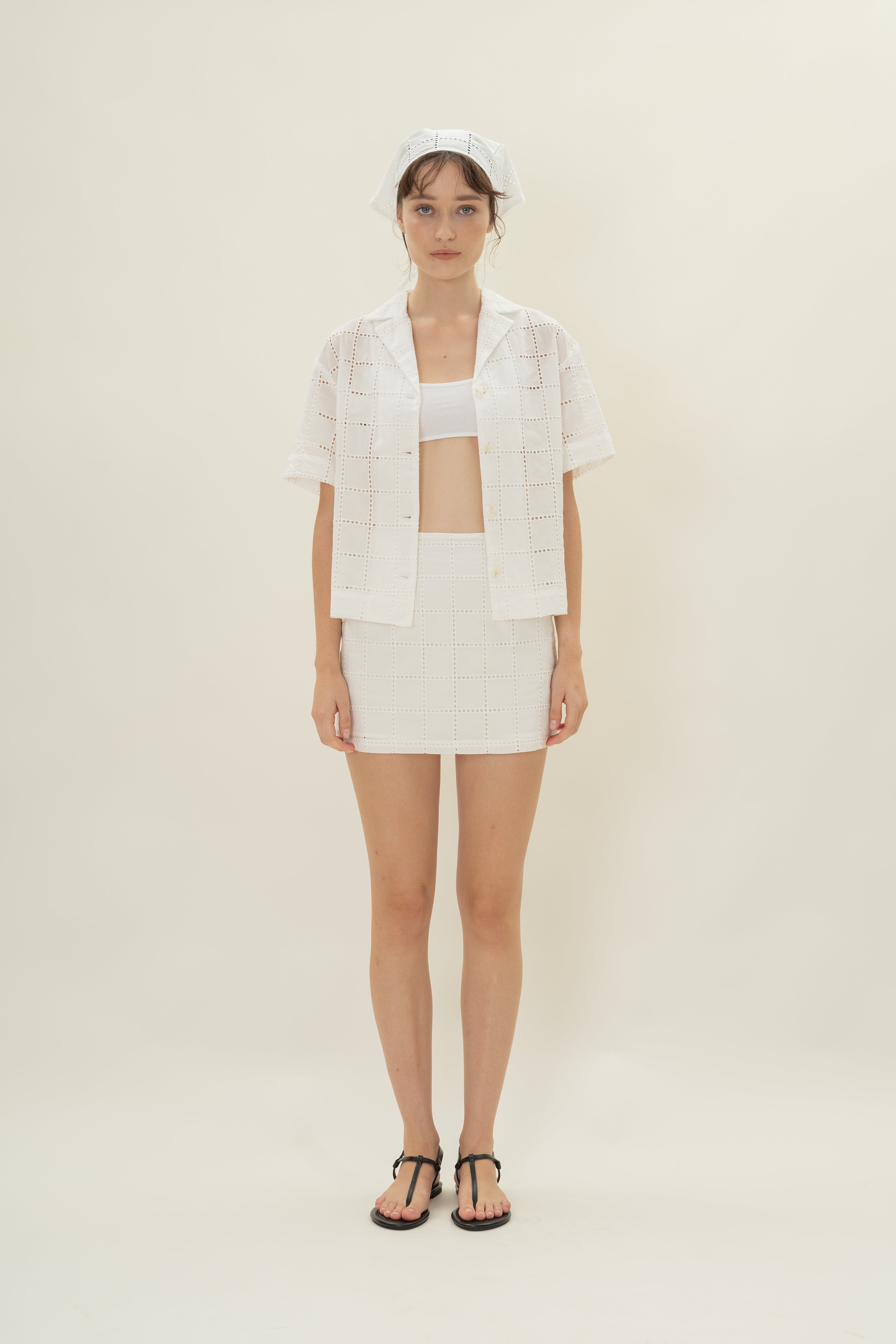 Square Broderie Scarf in White