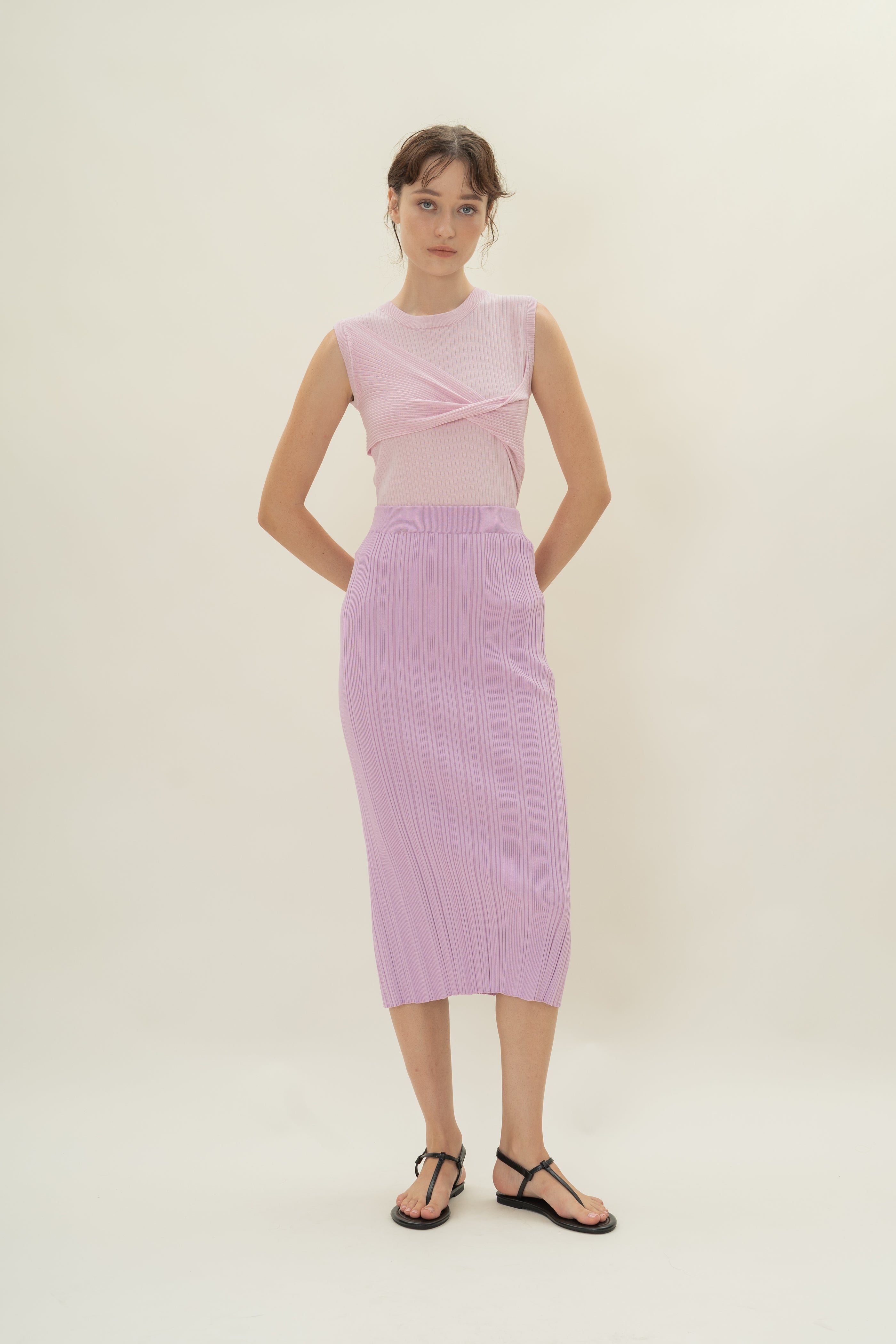 Twist Front Knit Top in Lavender Mist
