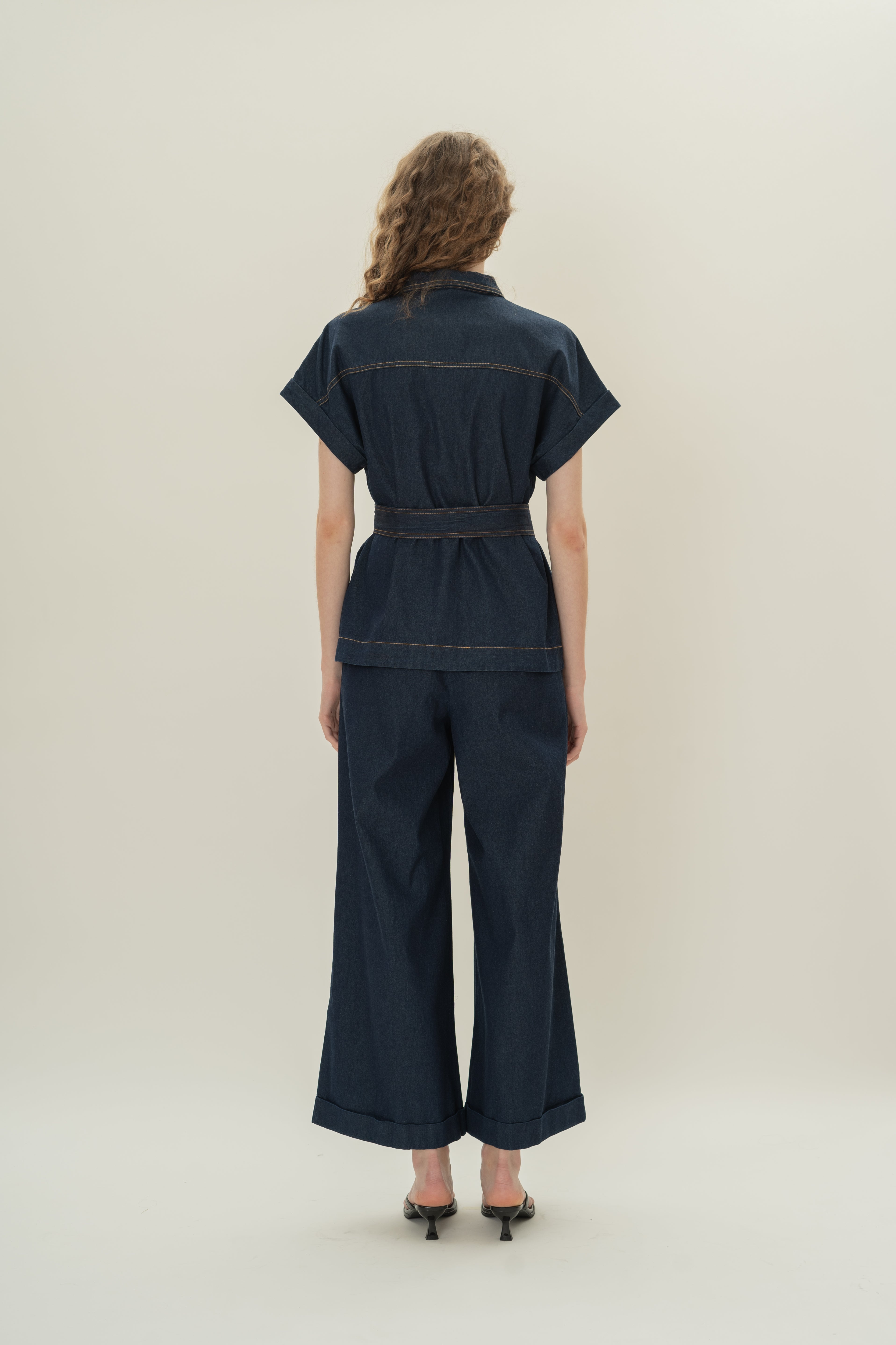 Relaxed Denim Button Shirt Top in Dark Wash