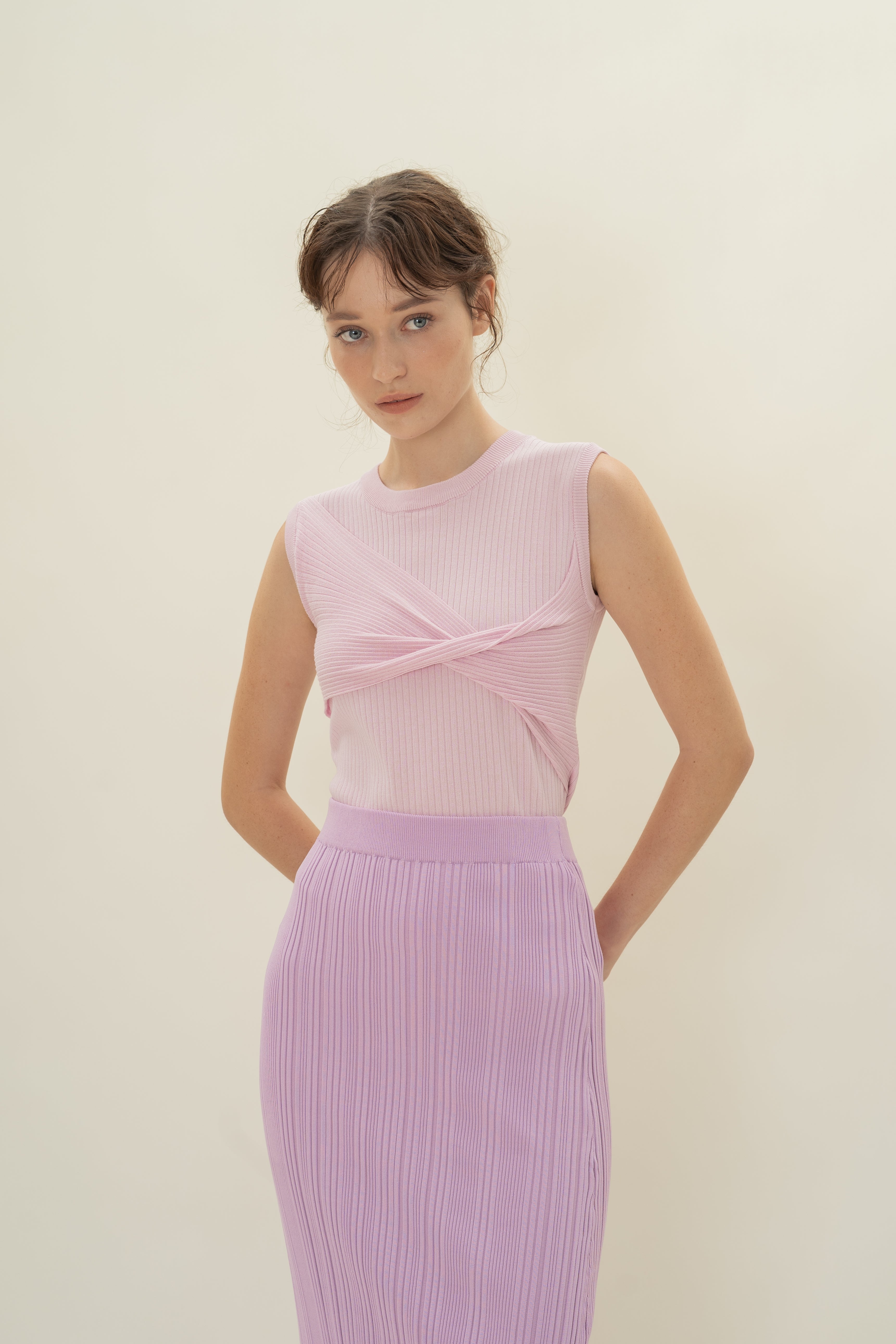 Twist Front Knit Top in Lavender Mist