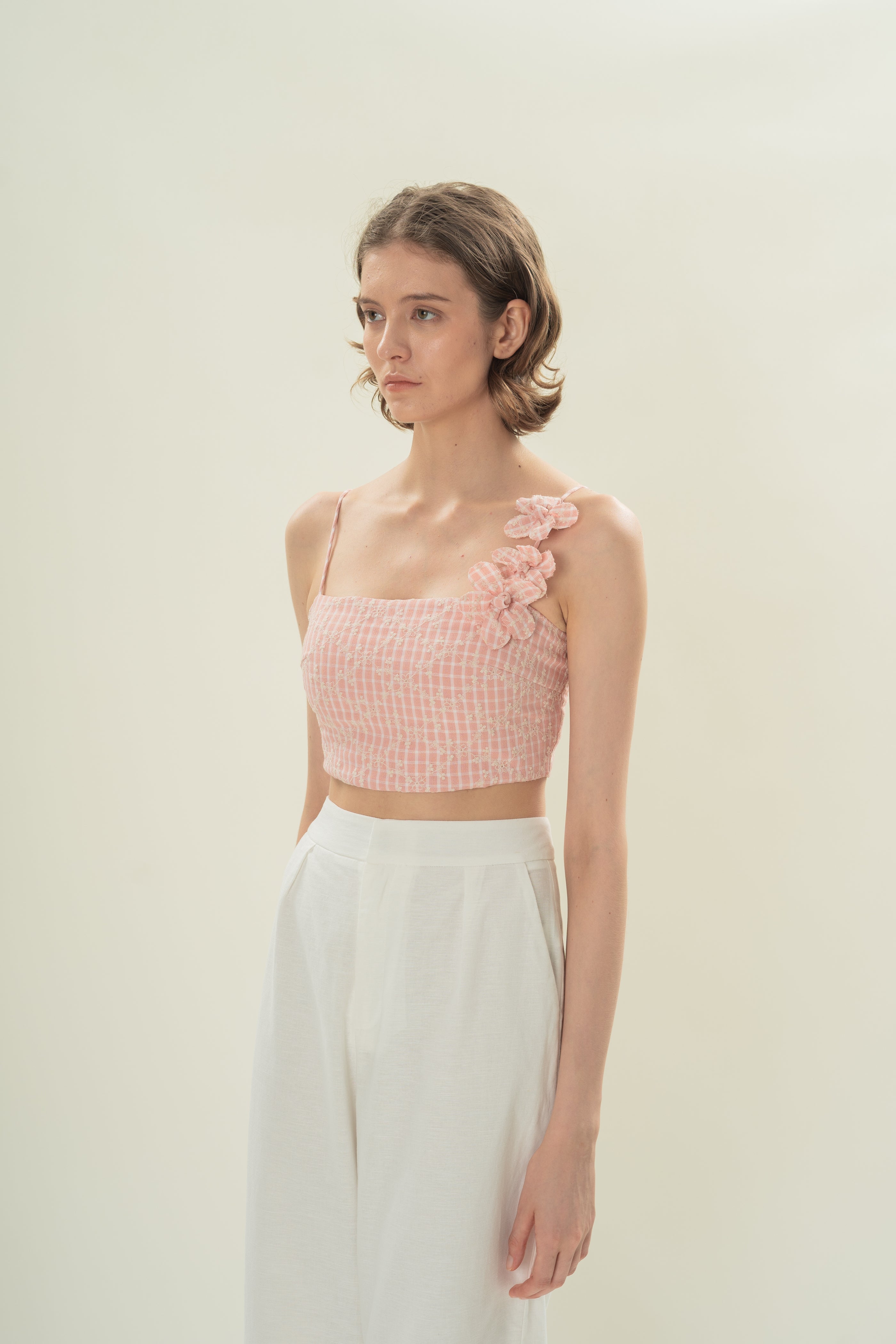 Straight Neck Bustier Top With Detachable Florals in Pink