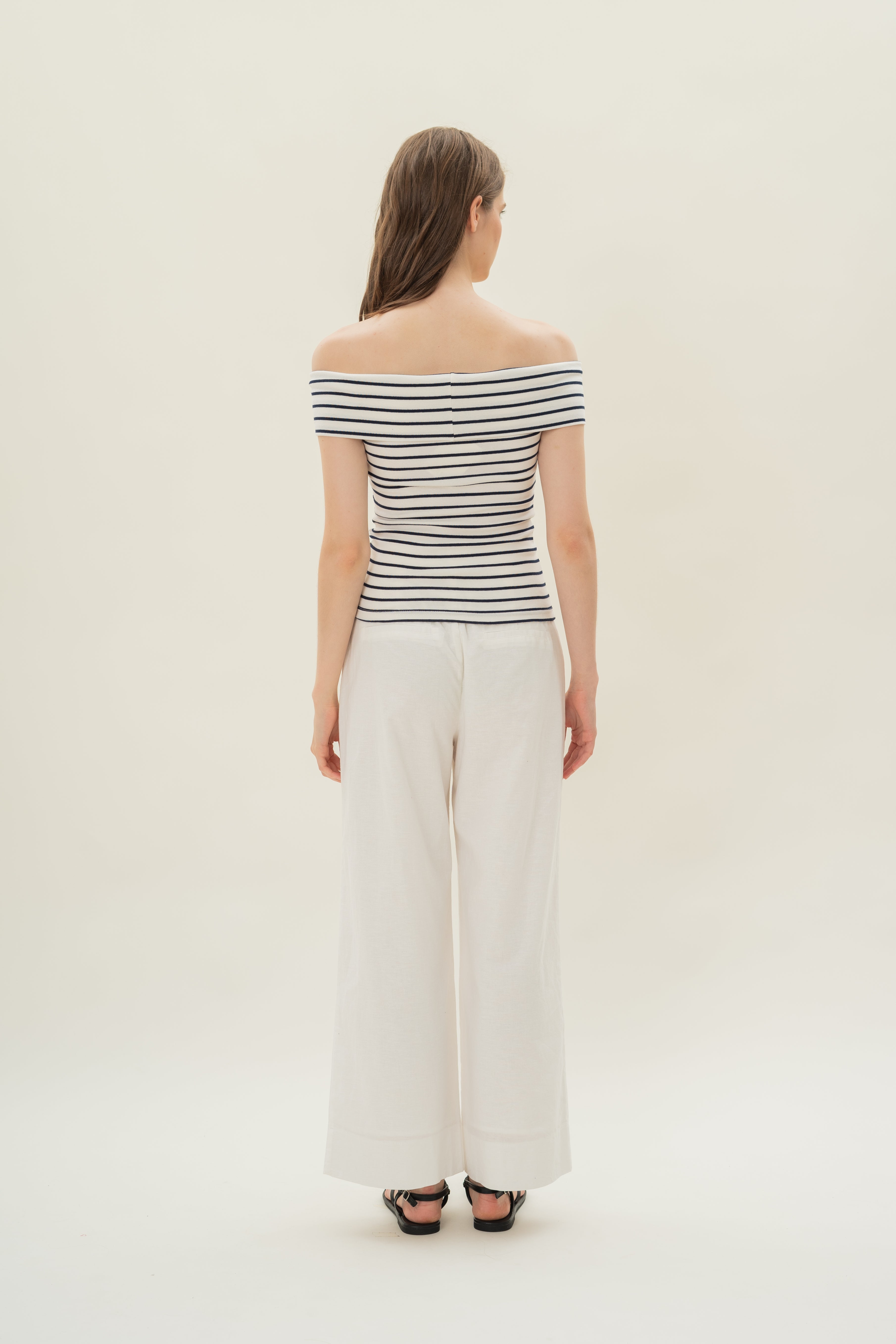 Off Shoulder Stripe Top in Navy Stripe