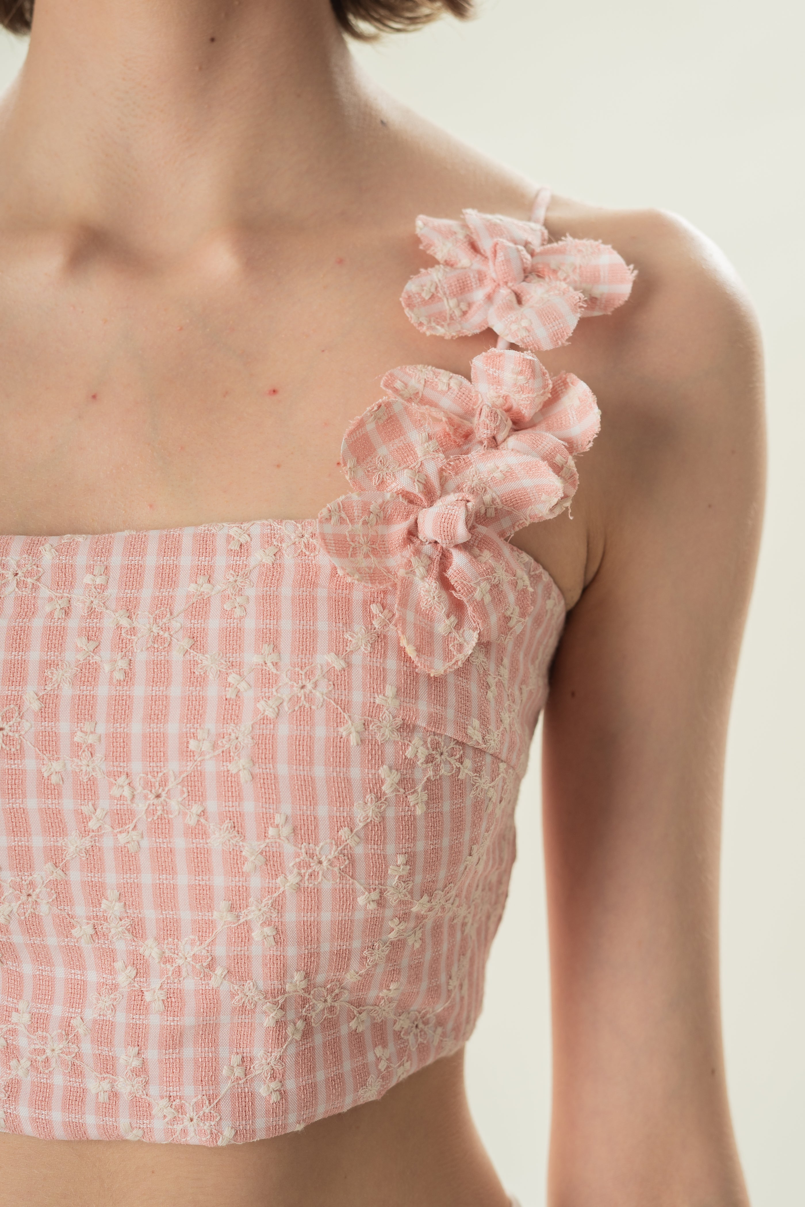 Straight Neck Bustier Top With Detachable Florals in Pink