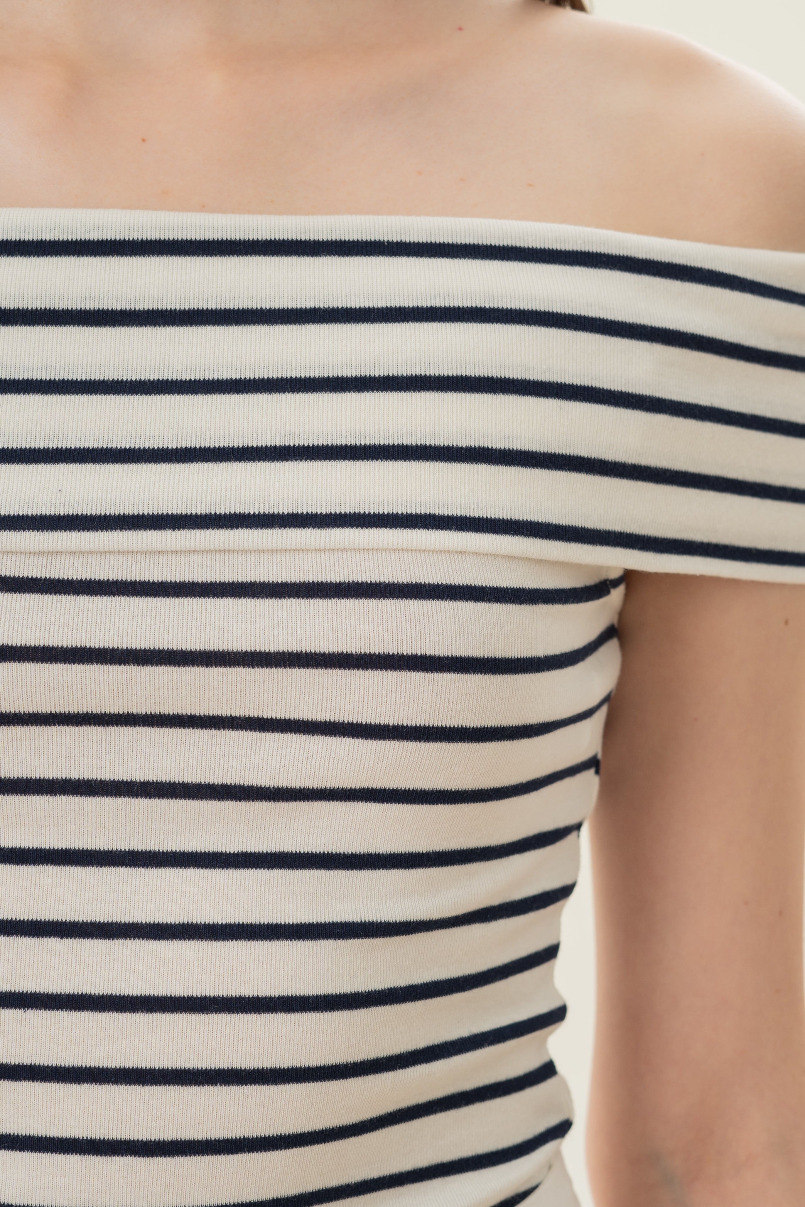 Off Shoulder Stripe Top in Navy Stripe