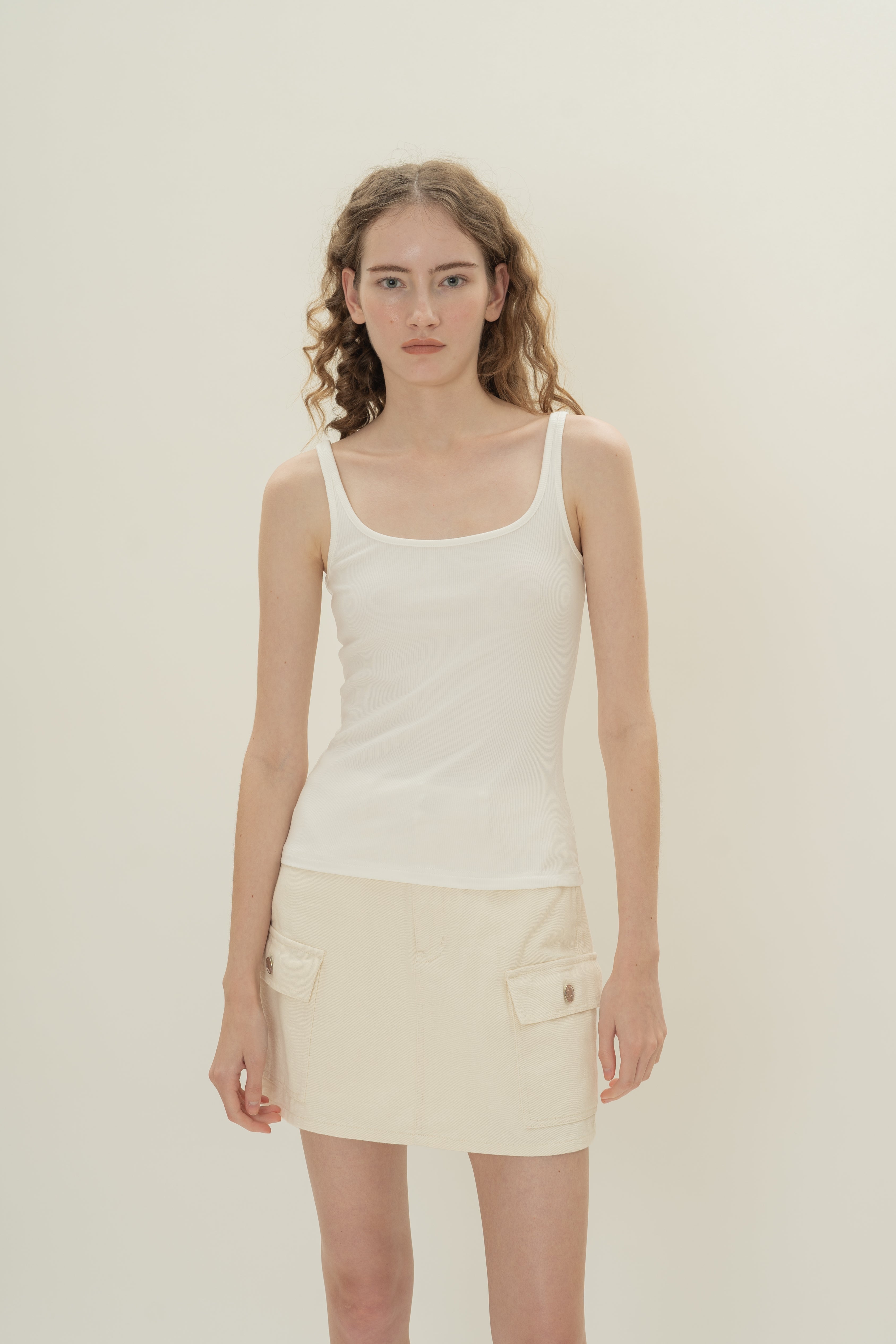 Soft Ribbed Tank Top in White
