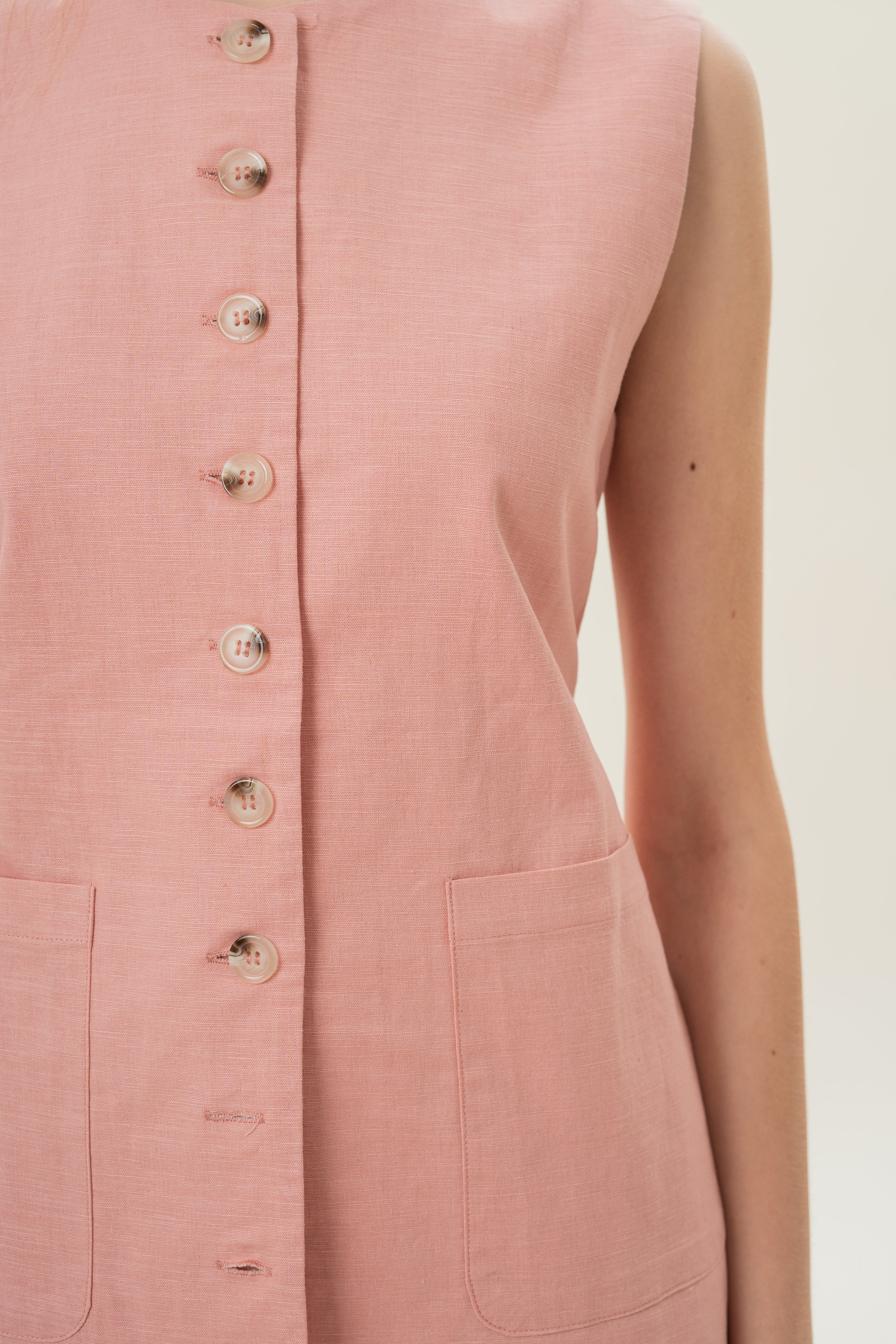 Long Round Neck Waistcoat in Tea Rose