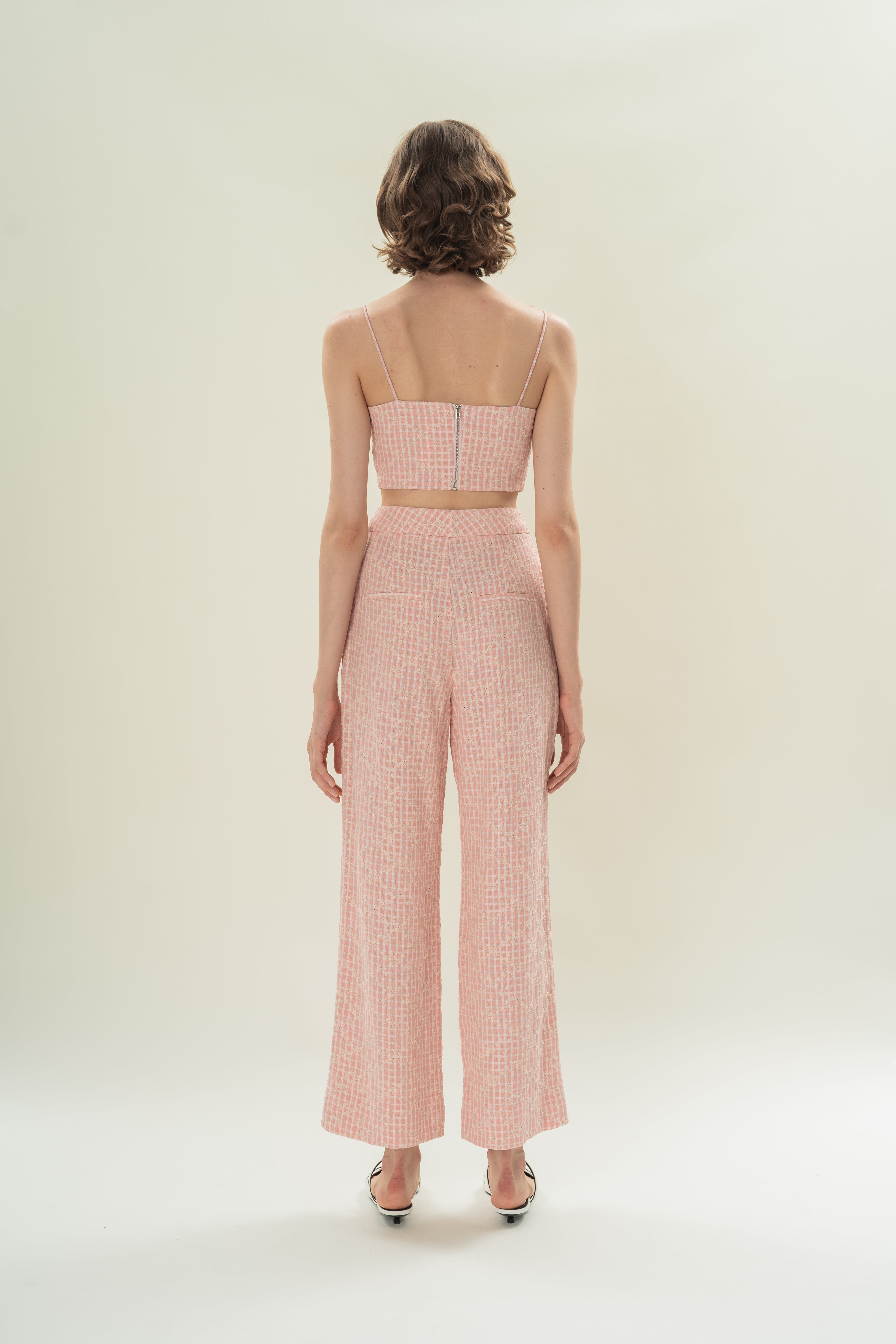 Cotton Pleated Straight Trousers in Pink