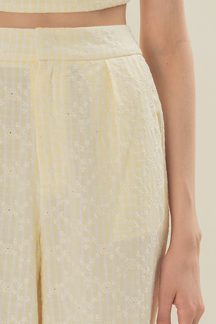 Cotton Pleated Straight Trousers in Yellow