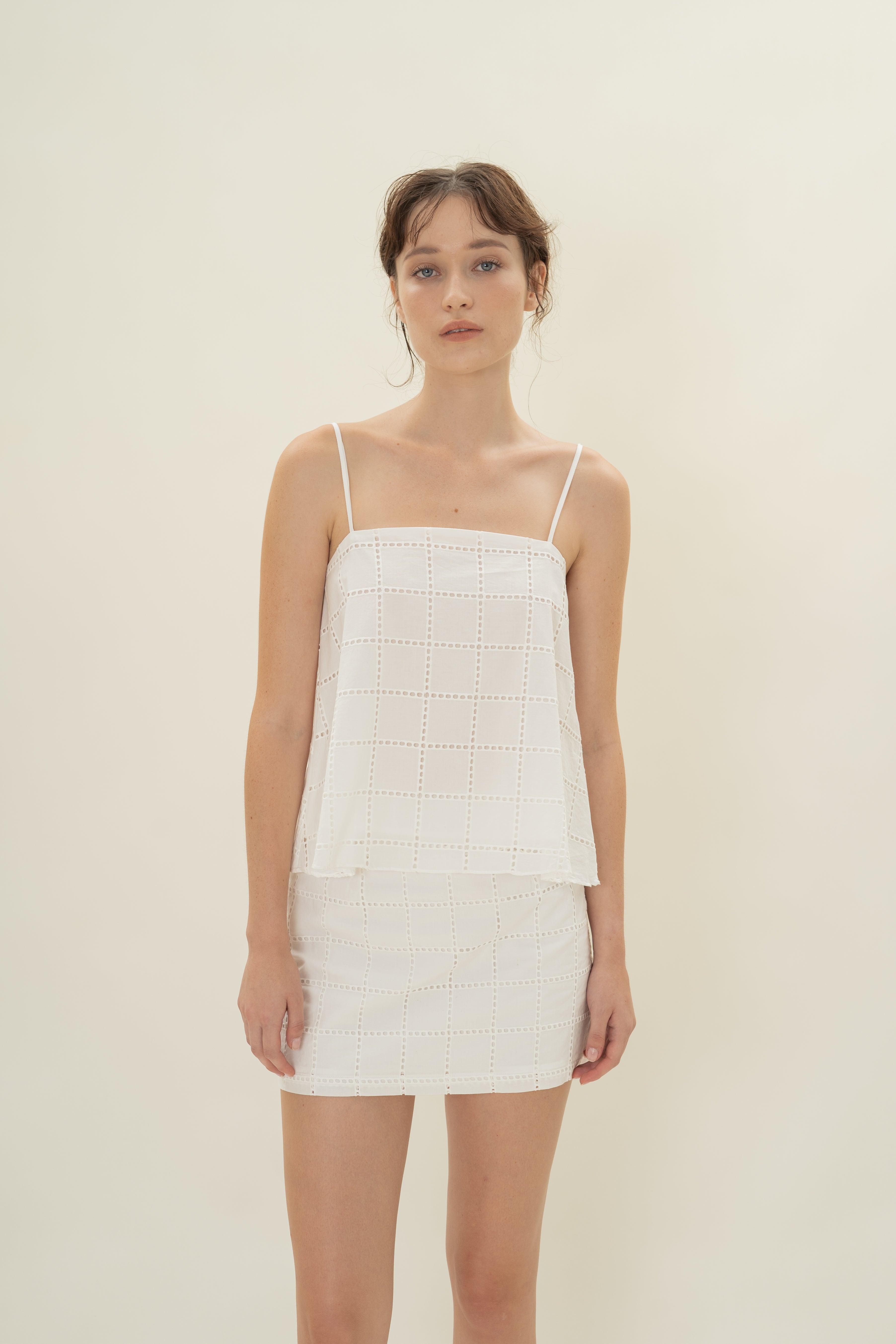 Square Broderie Cami Top in White