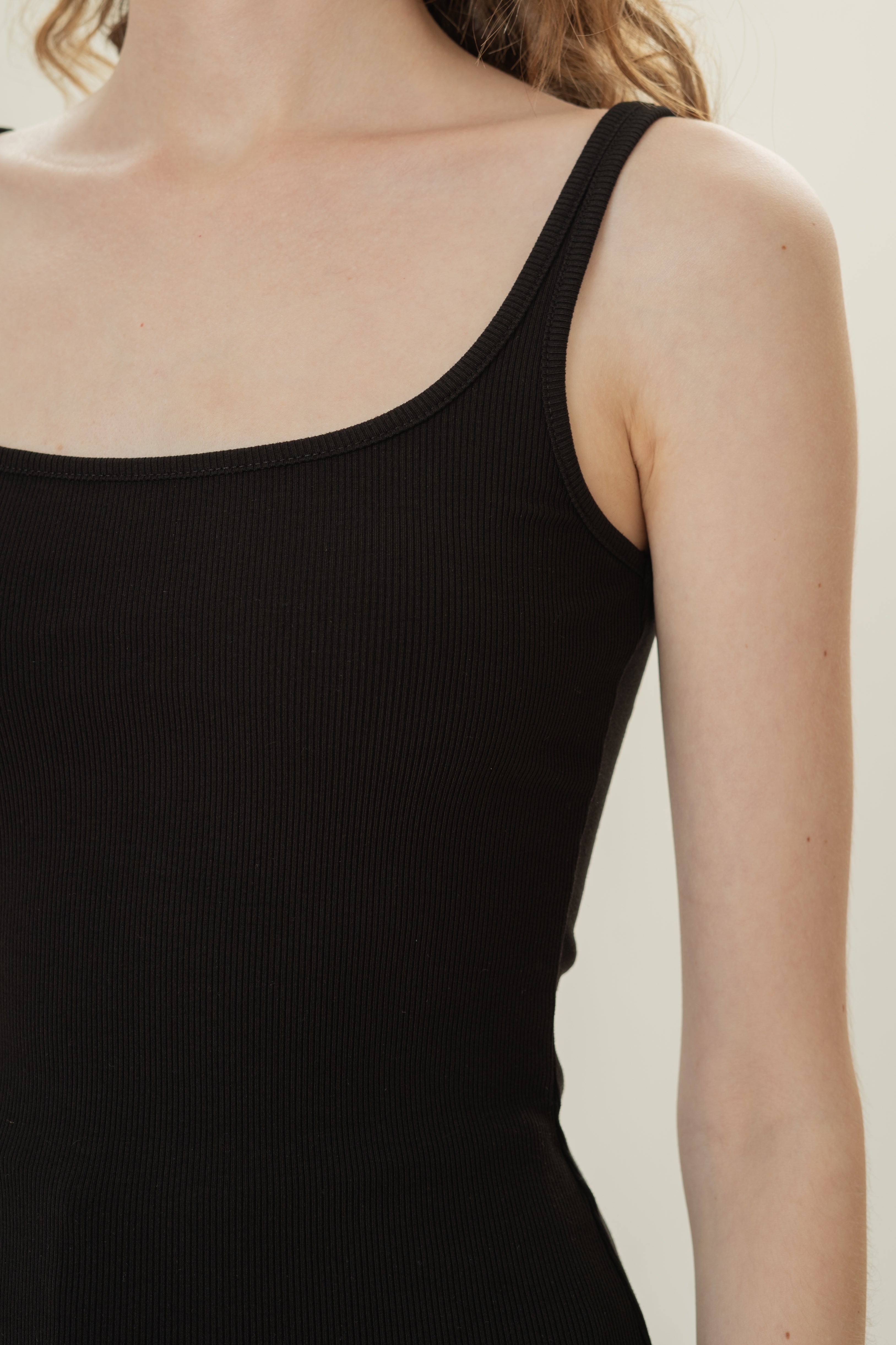 Soft Ribbed Tank Top in Black