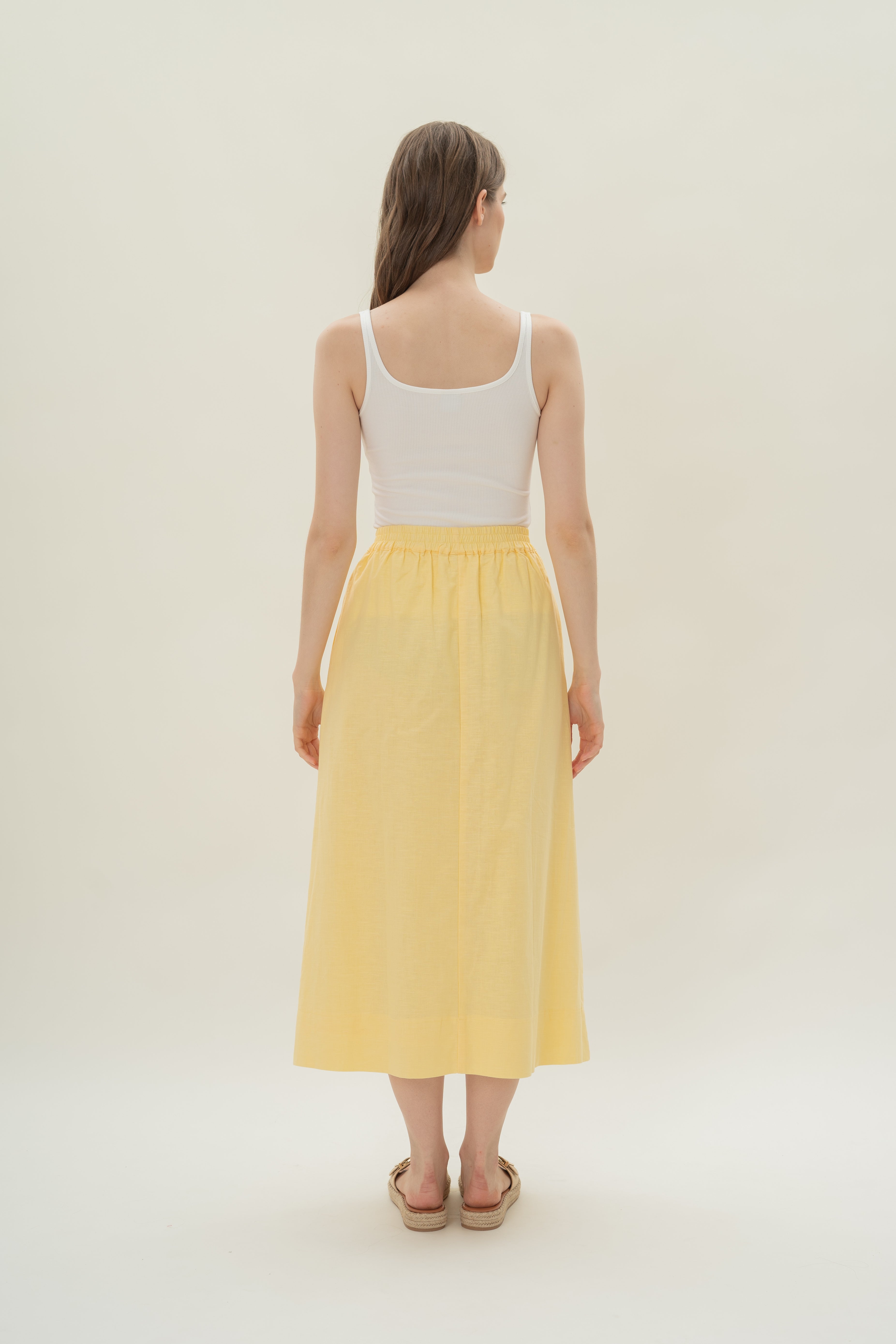 Linen Gathered Waist Skirt in Lemon
