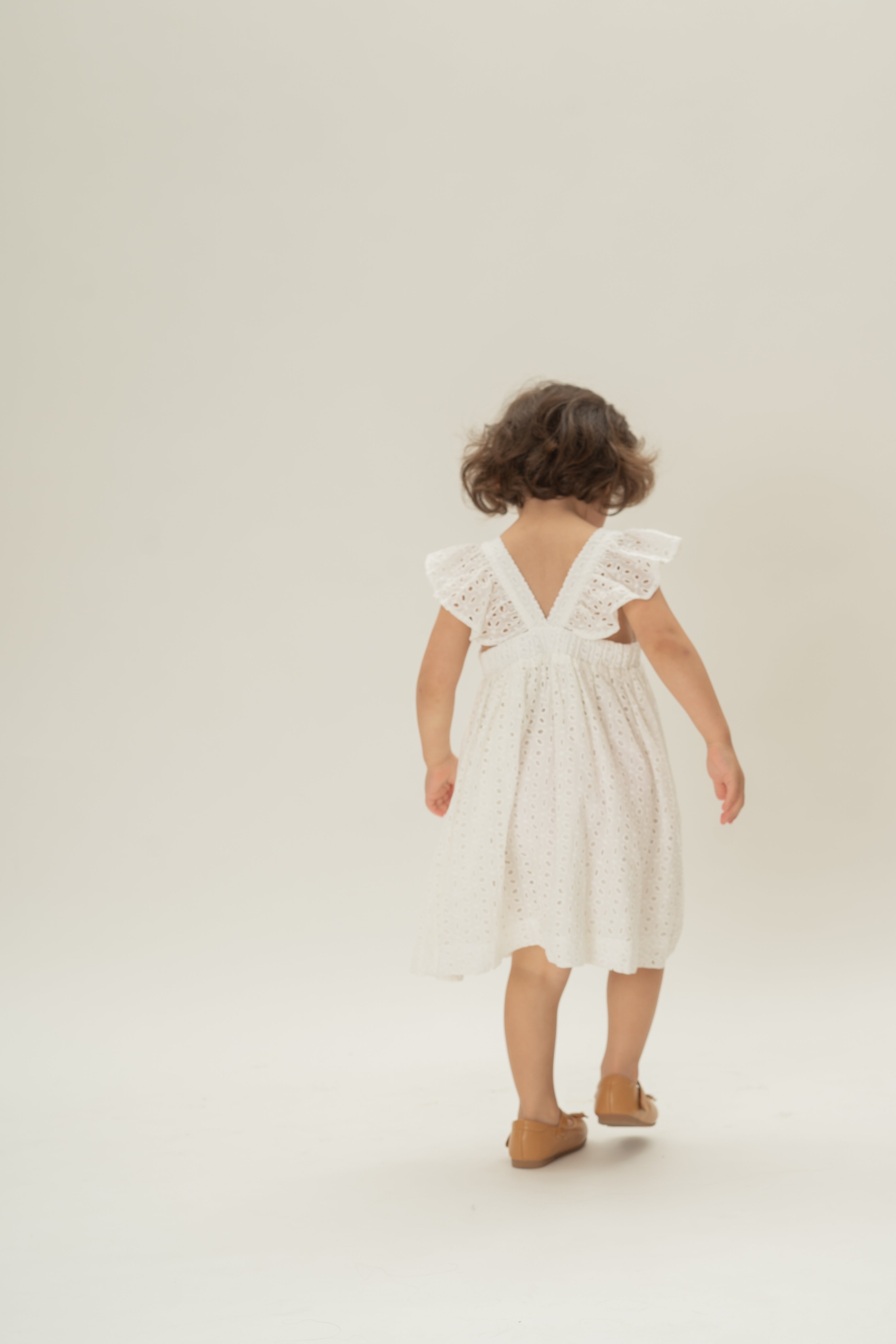 Mini Frilled Strap Dress in Broderie White