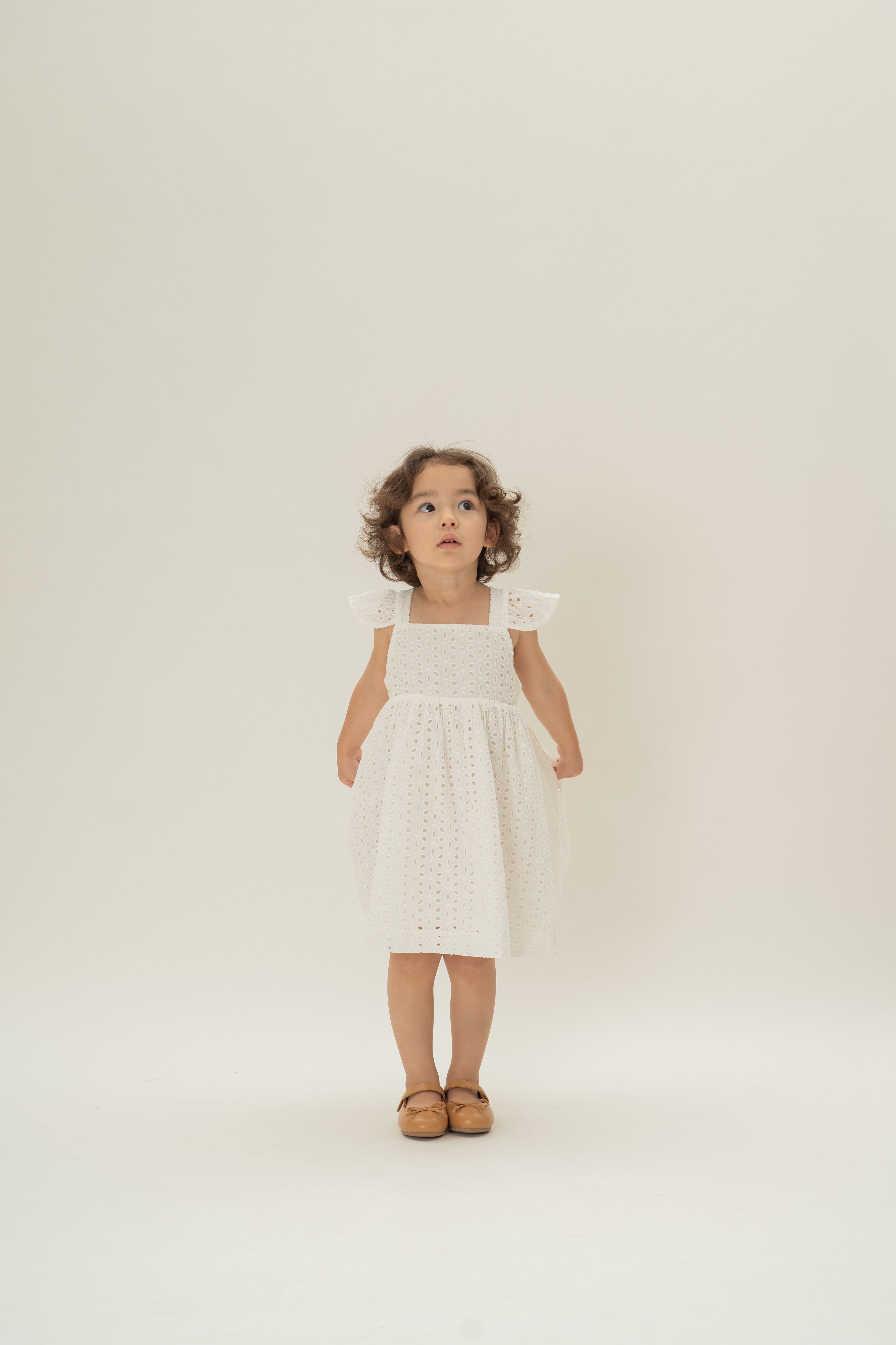 Mini Frilled Strap Dress in Broderie White