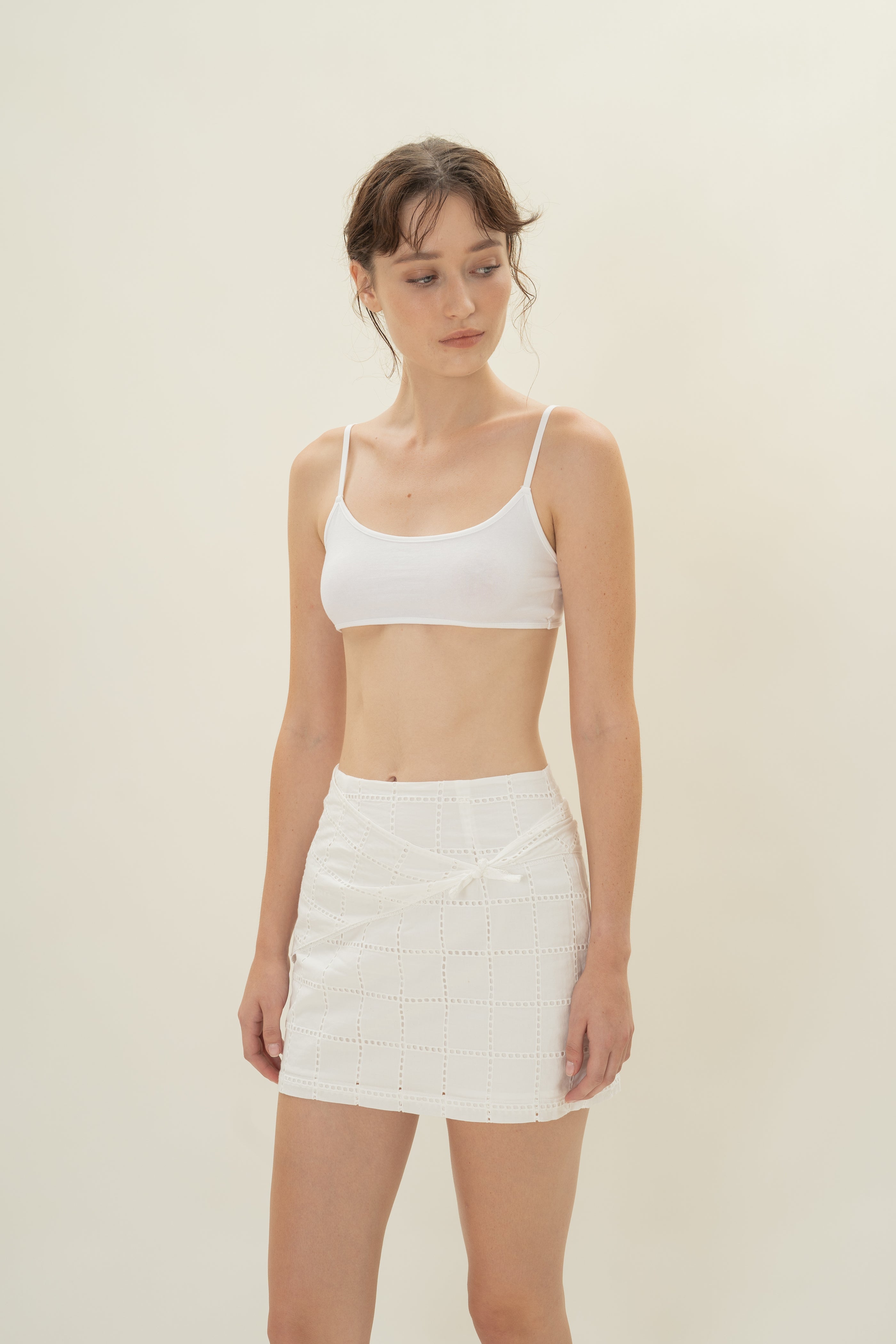 Square Broderie Scarf in White