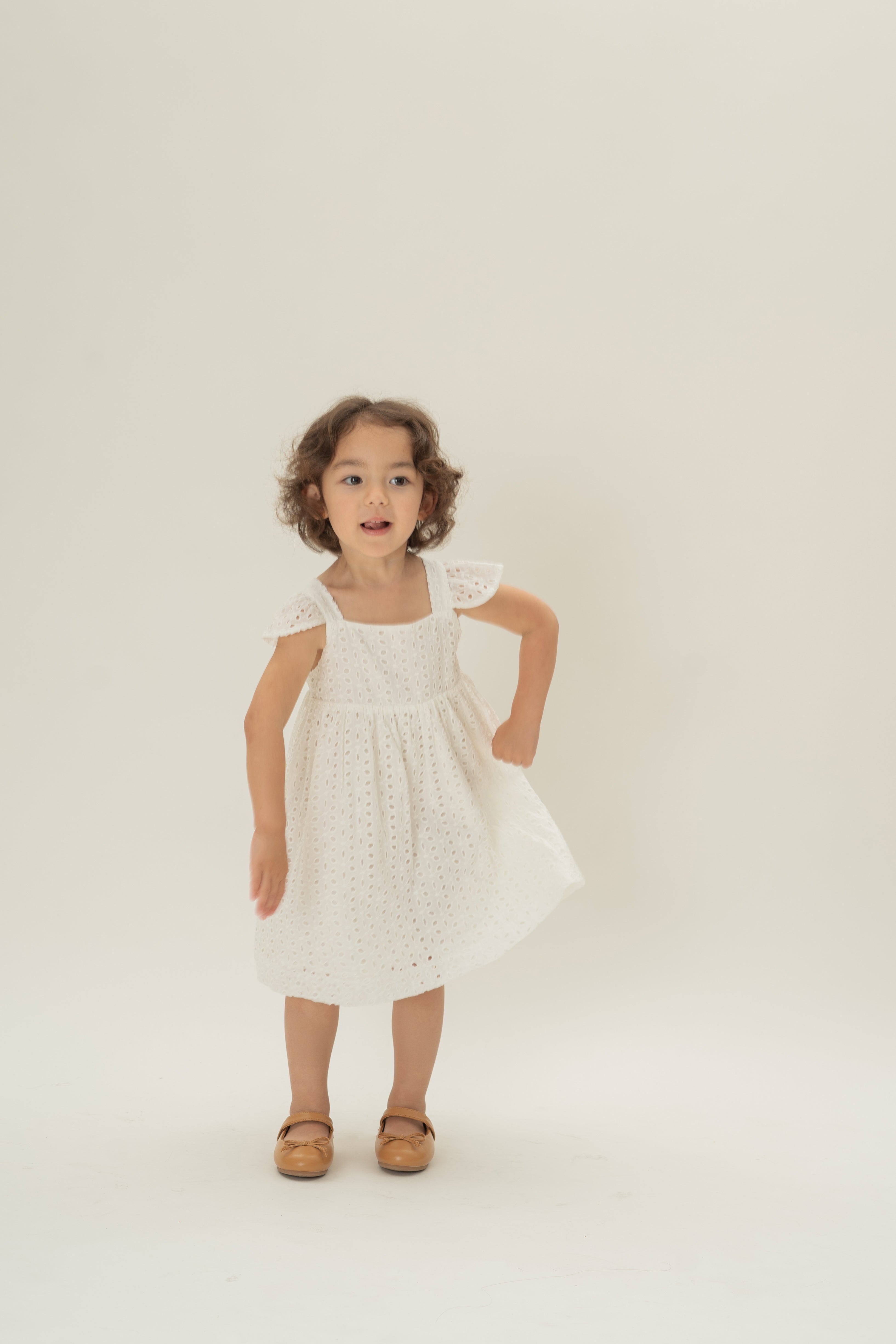 Mini Frilled Strap Dress in Broderie White