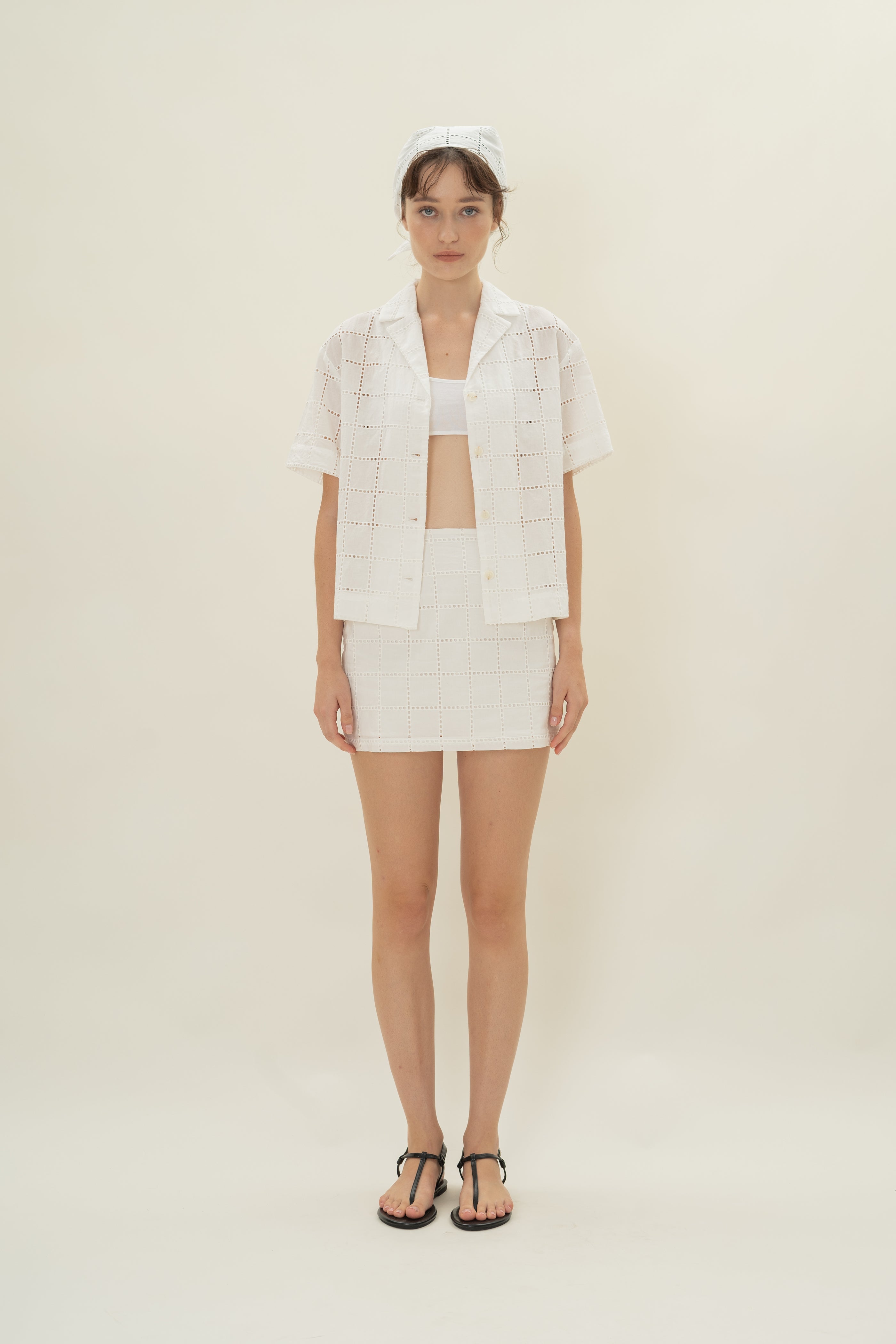 Square Broderie Scarf in White