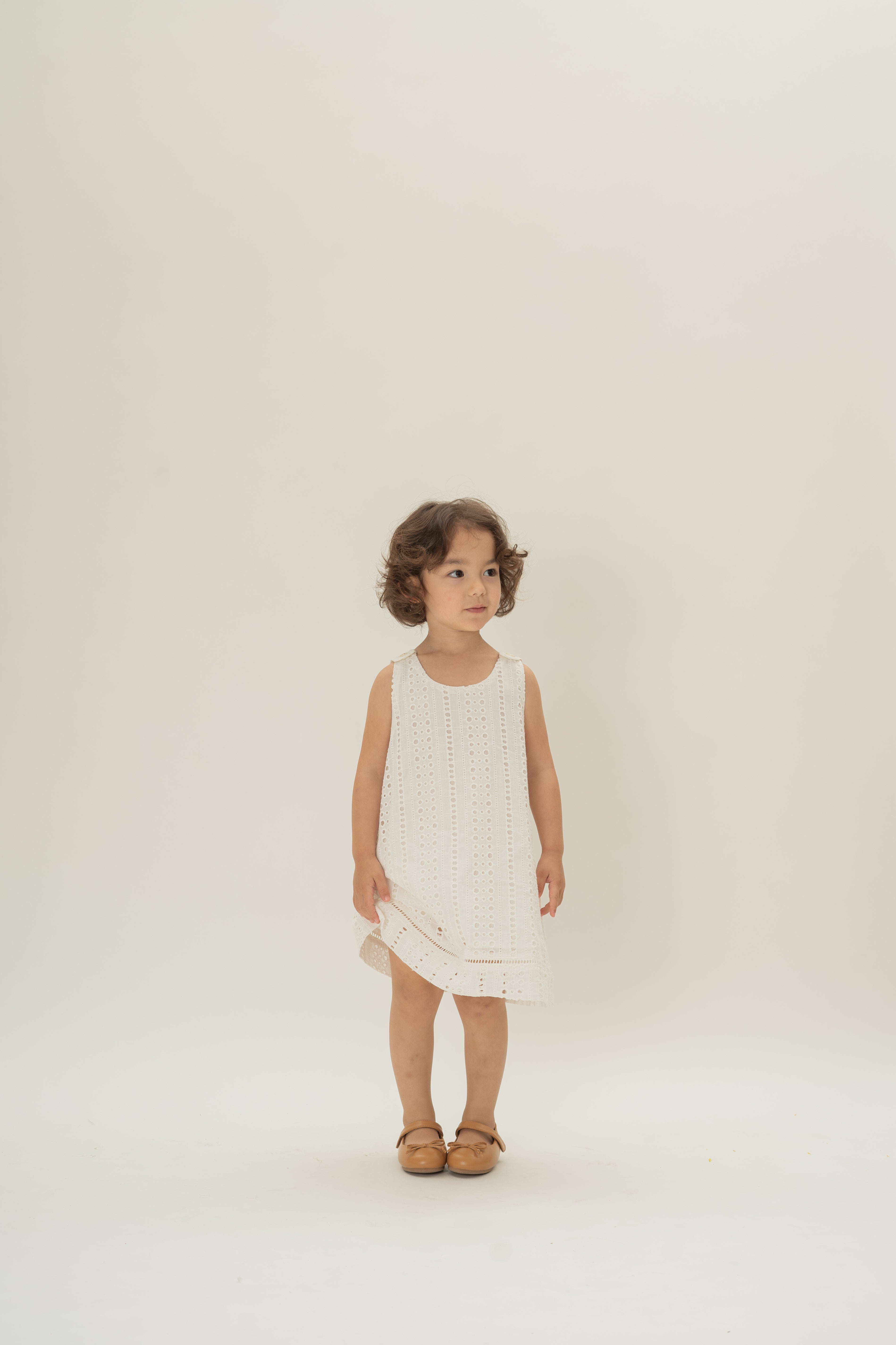 Mini Frilled Strap Dress in Broderie White