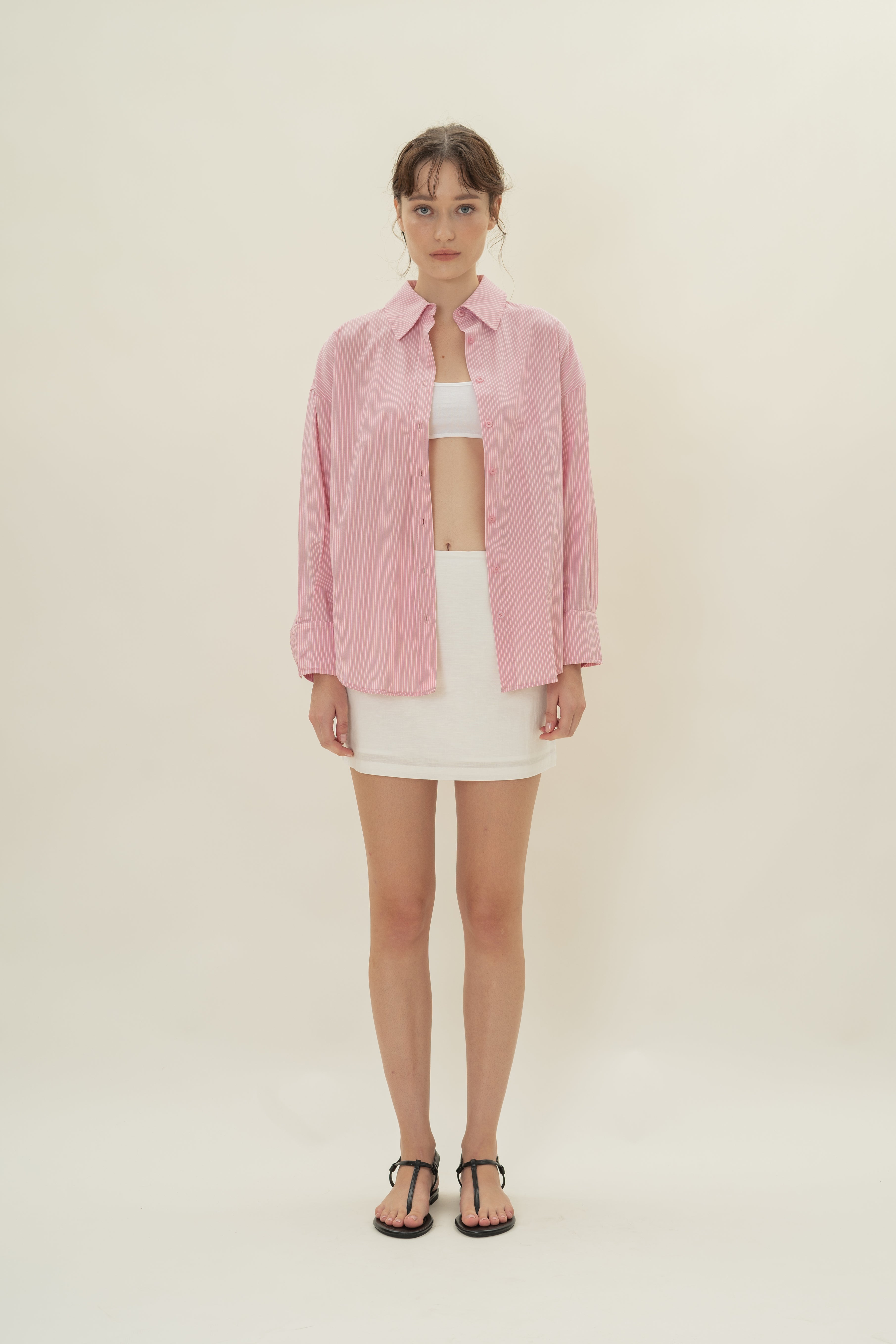 Cruise Long Sleeved Shirt in Cotton Pink Stripes