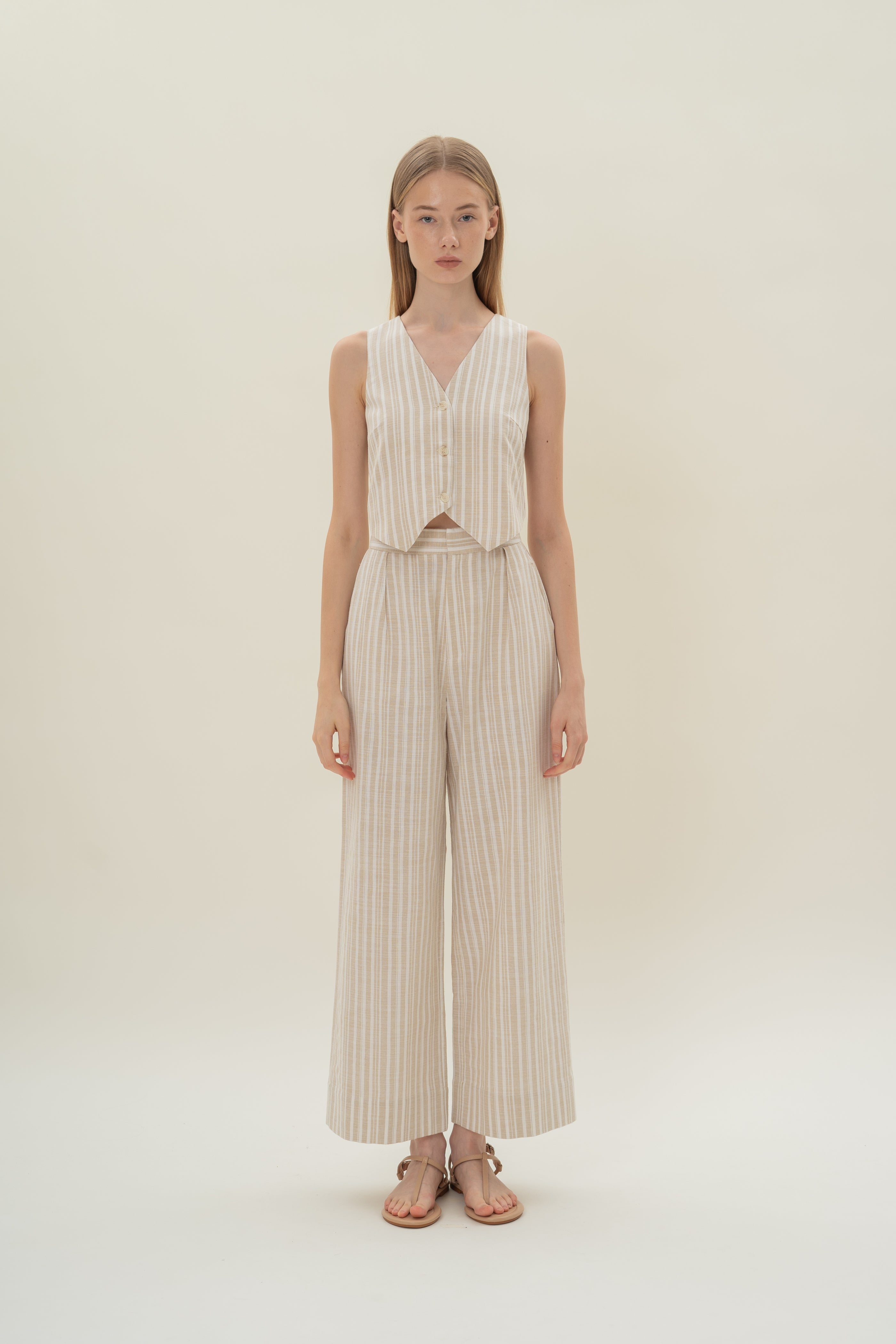 Pleated Linen Trousers in Oasis Stripes