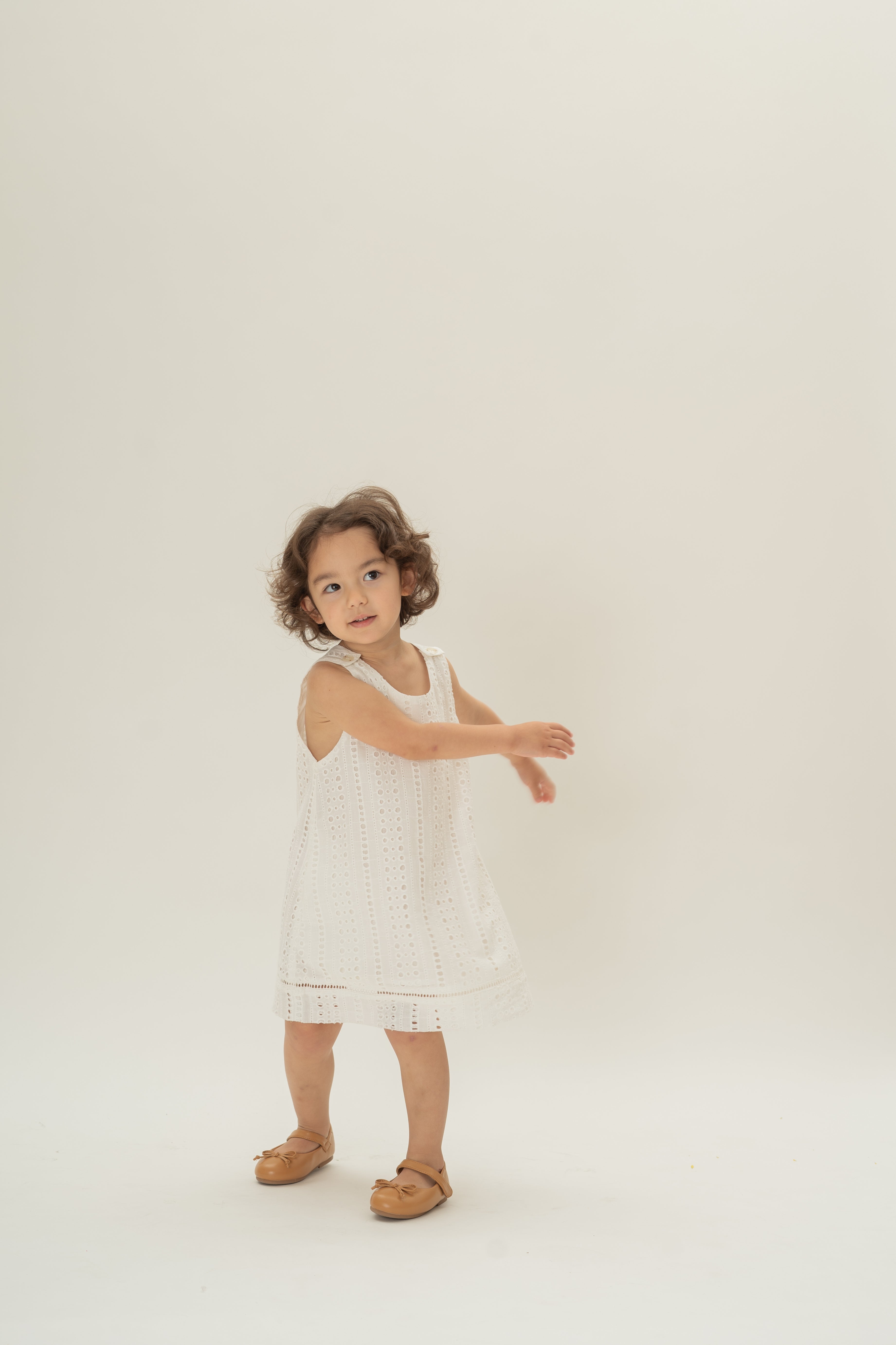Mini Broderie Anglaise Sleeveless A-line Dress in White
