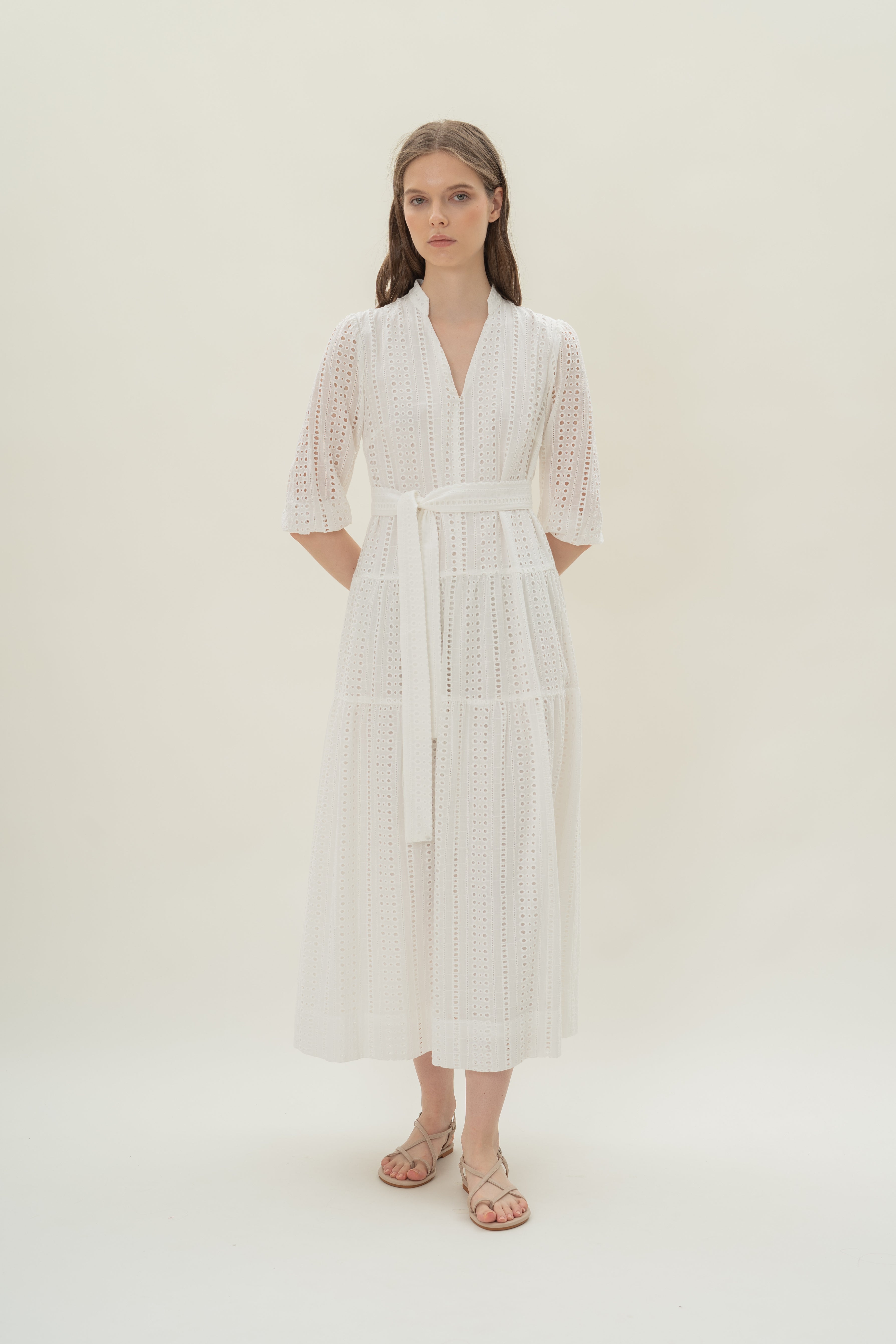 Broderie Anglaise Tiered Maxi Dress in White