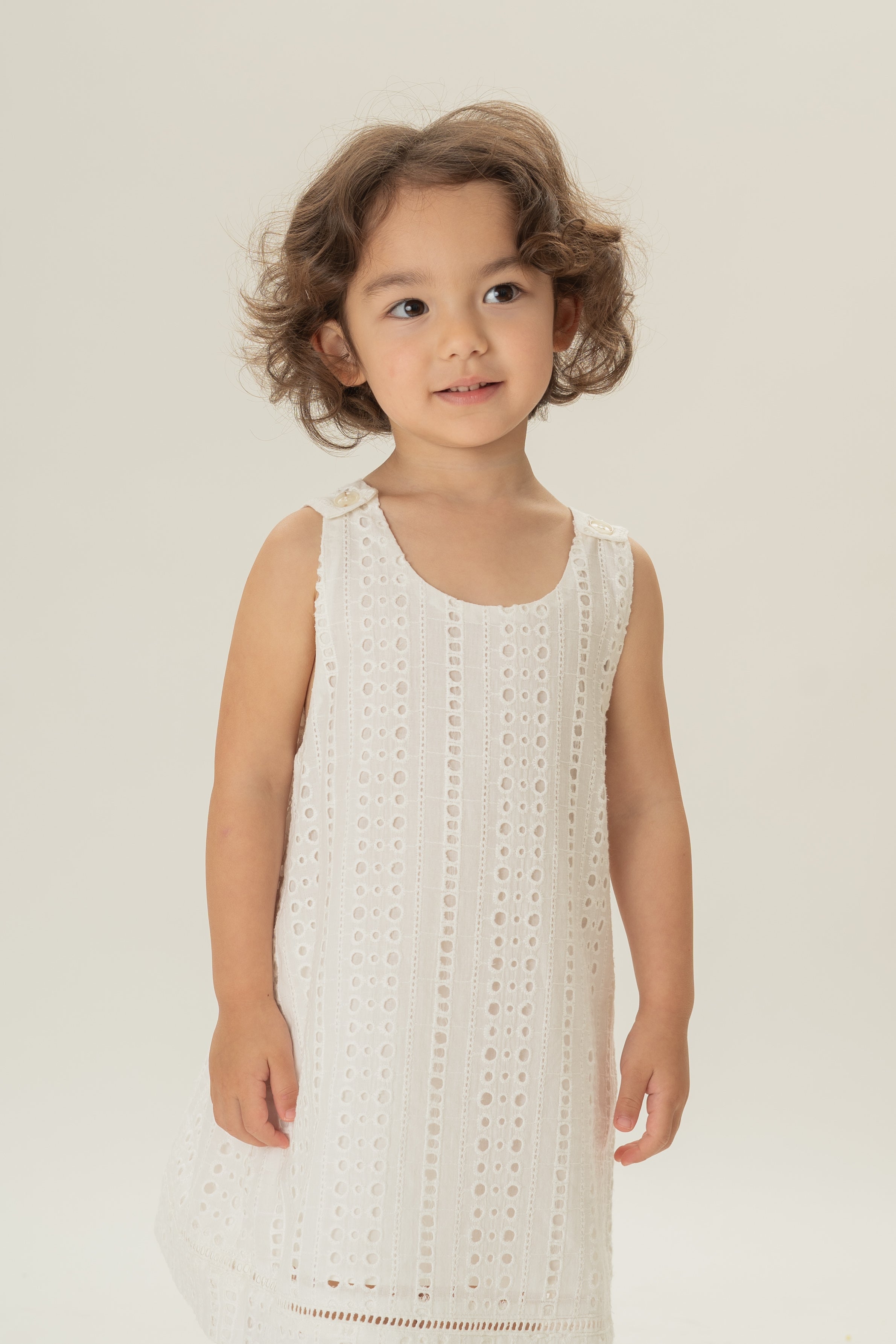 Mini Broderie Anglaise Sleeveless A-line Dress in White