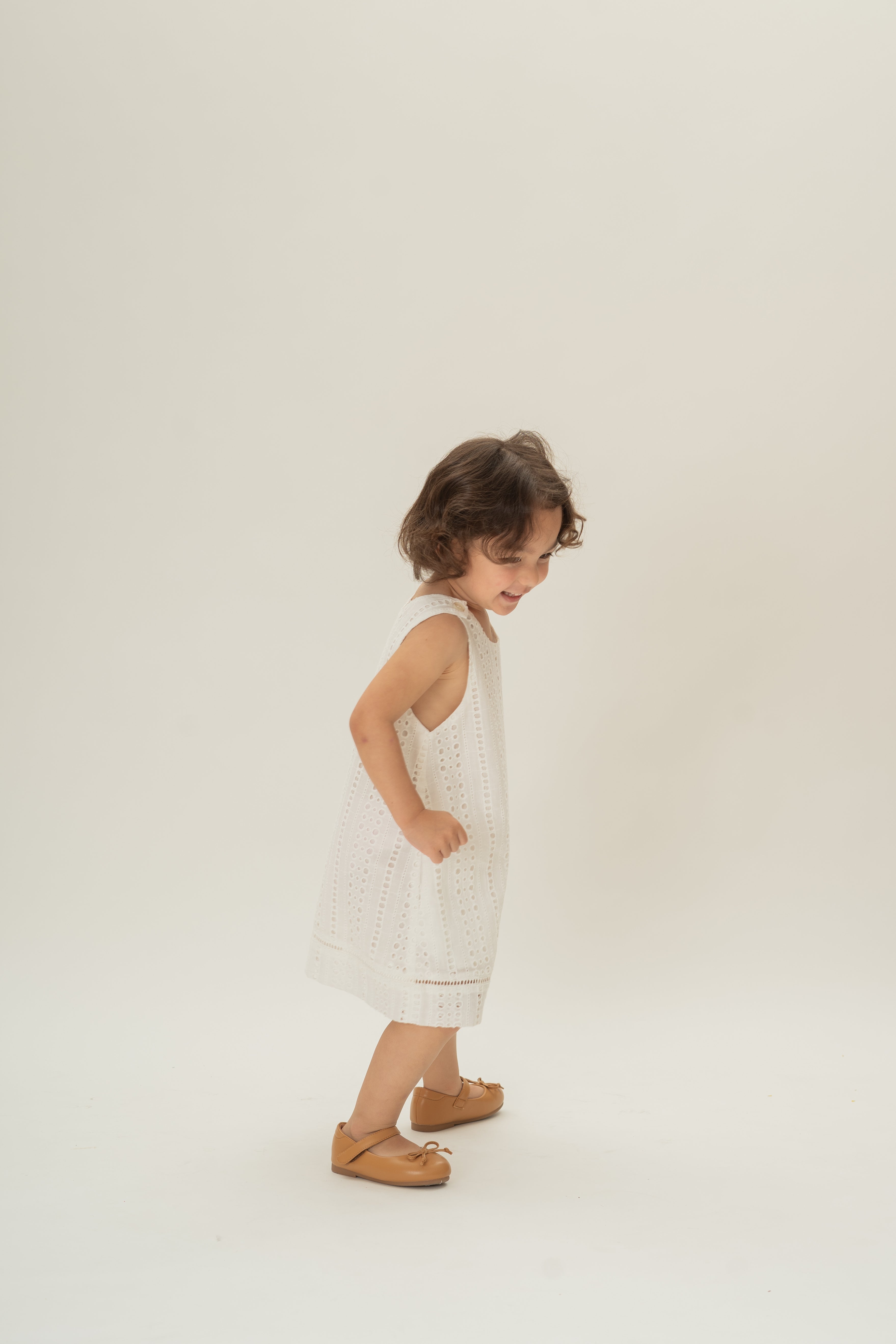 Mini Broderie Anglaise Sleeveless A-line Dress in White