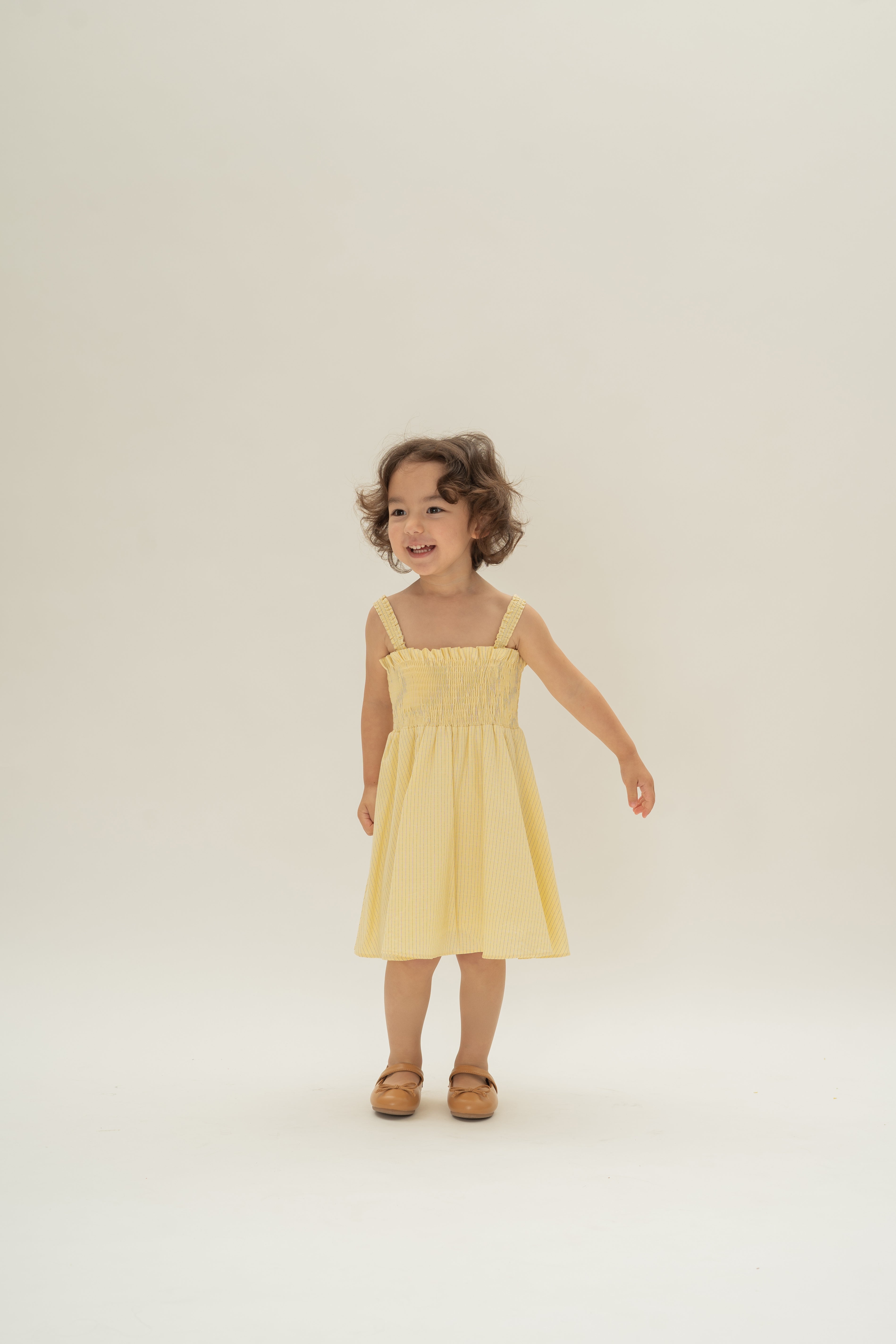 Mini Smocked Dress in Lemon Stripes
