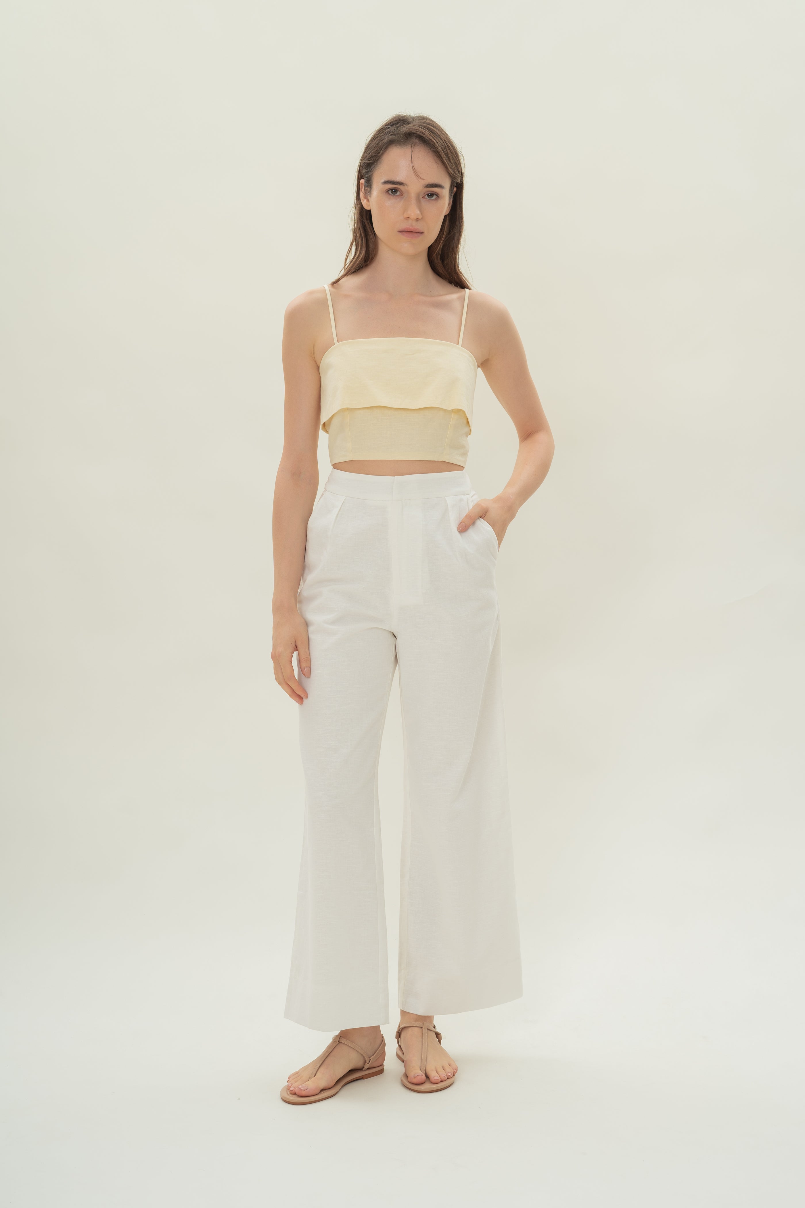 Panelled Cropped Top in Eggnog